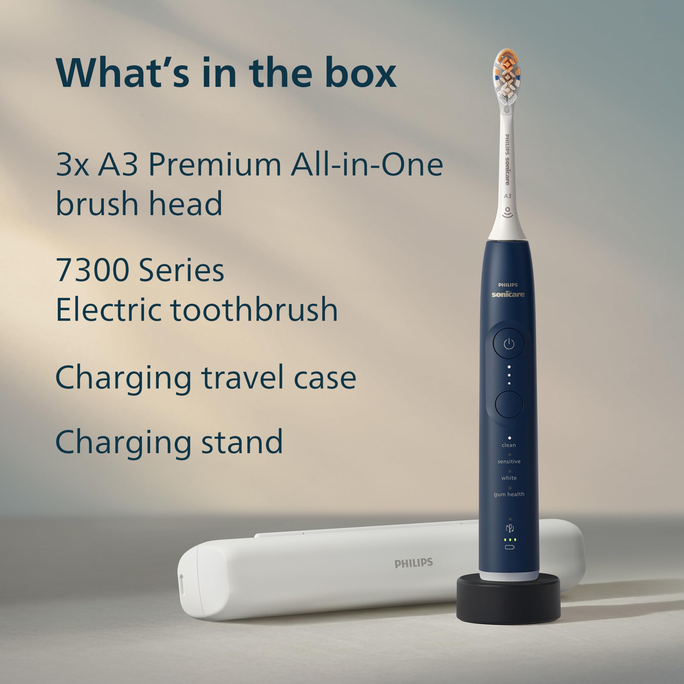 Philips Sonicare Cepillo dental eléctrico serie 7300 - Tecnología Sonicare de nueva generación, sensor de presión, 12 ajustes de cepillado, SmarTimer, duración de 21 días, estuche de viaje, azul