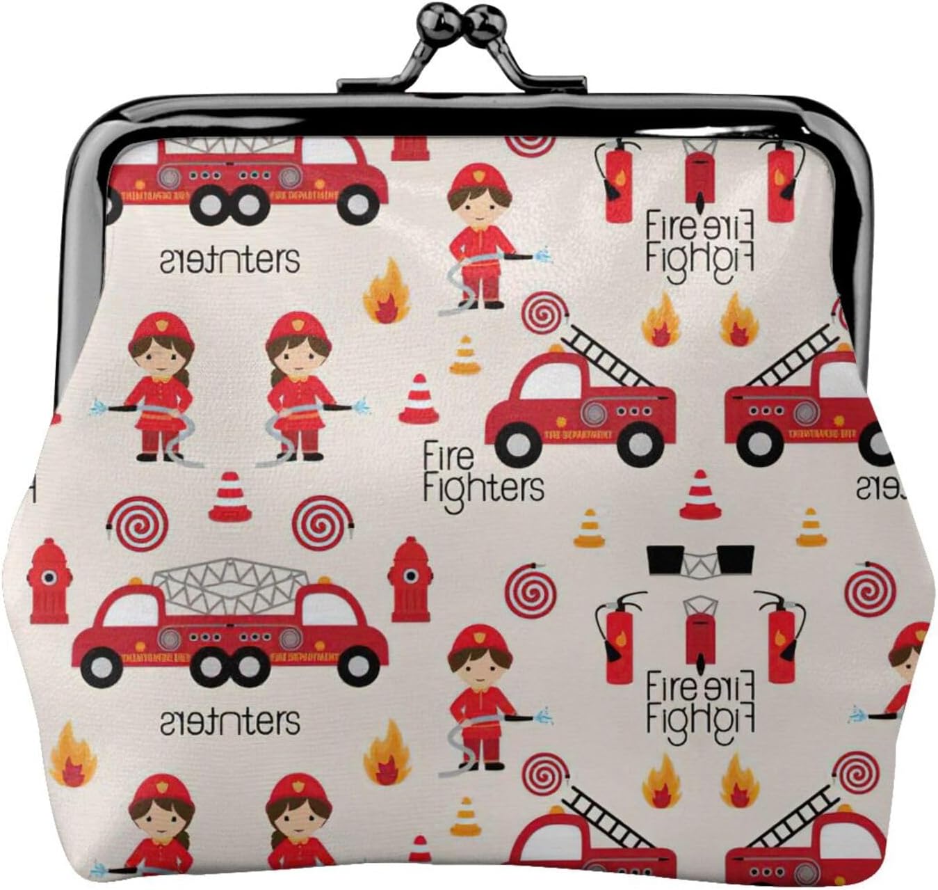 Little Boys And Girls In Firefighters Print Coin Purse Wallet Buckle Kiss Lock Change Purse Change Holder Wallet Coin Purse