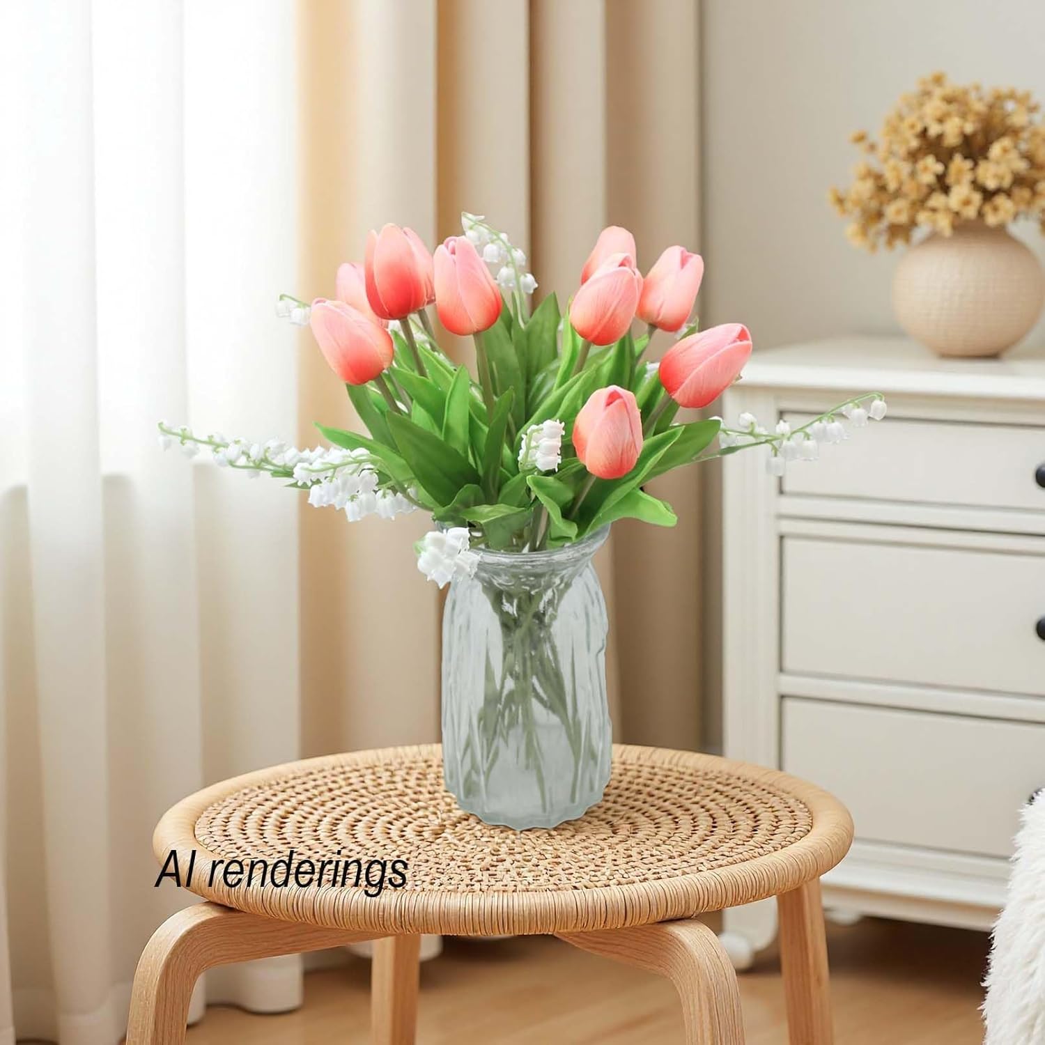 Artificial Flowers 10 Heads Mini Real Touch Artificial Tulip for Home Wedding Party Centerpiece Decoration (Grapefruit Pink) - Image 5