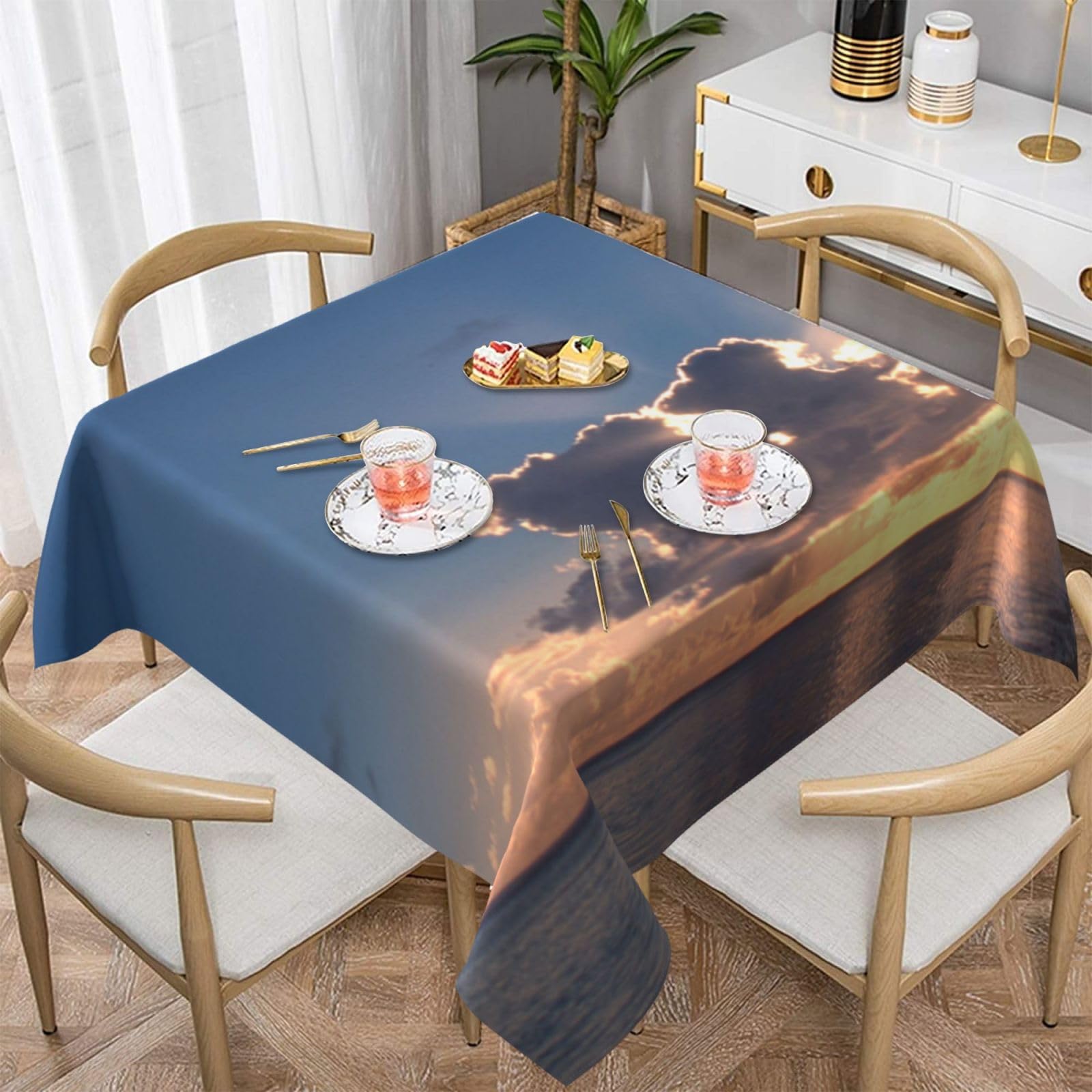 DCEHGEW Sunrise Tropical Palm Tree Still Prints Square Tablecloth 152x152 CM, Waterproof Fabric Table Cloth for Dining Table, Farmhouse Table Cover for Kitchen Dining Tabletop Decoration