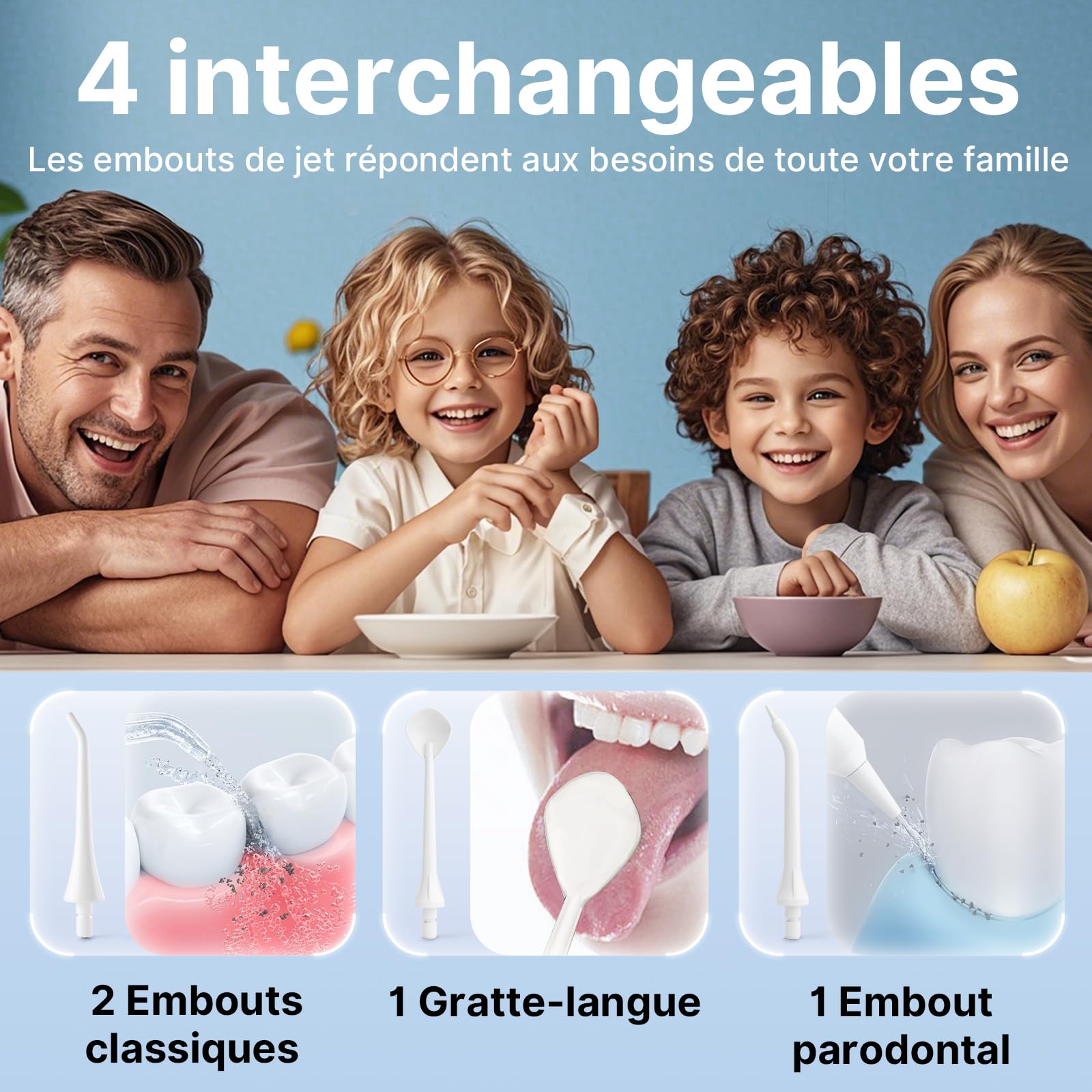 TUREWELL Jet Dentaire Hydropulseur Portable 310 ML avec 5 Modes, 4 Buses, Rechargeable Hydropulseur Dentaire Étanche IPX7 Pour La Maison et Les Voyages, Améliore la Santé Dentaire