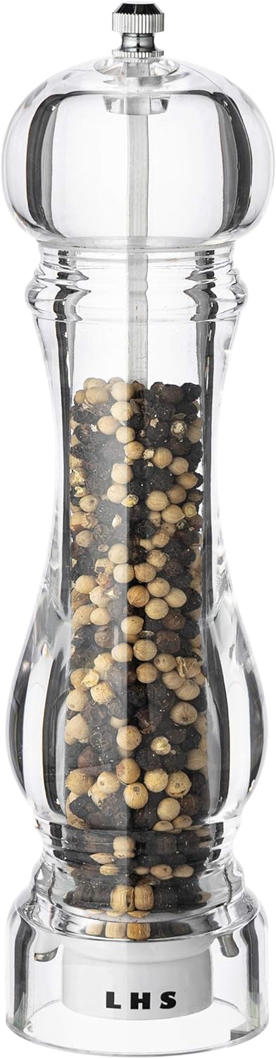 LHS Pepper Mill Grinder Salt Grinder Peppercorn Grinders with Adjustable Coarseness-Clear