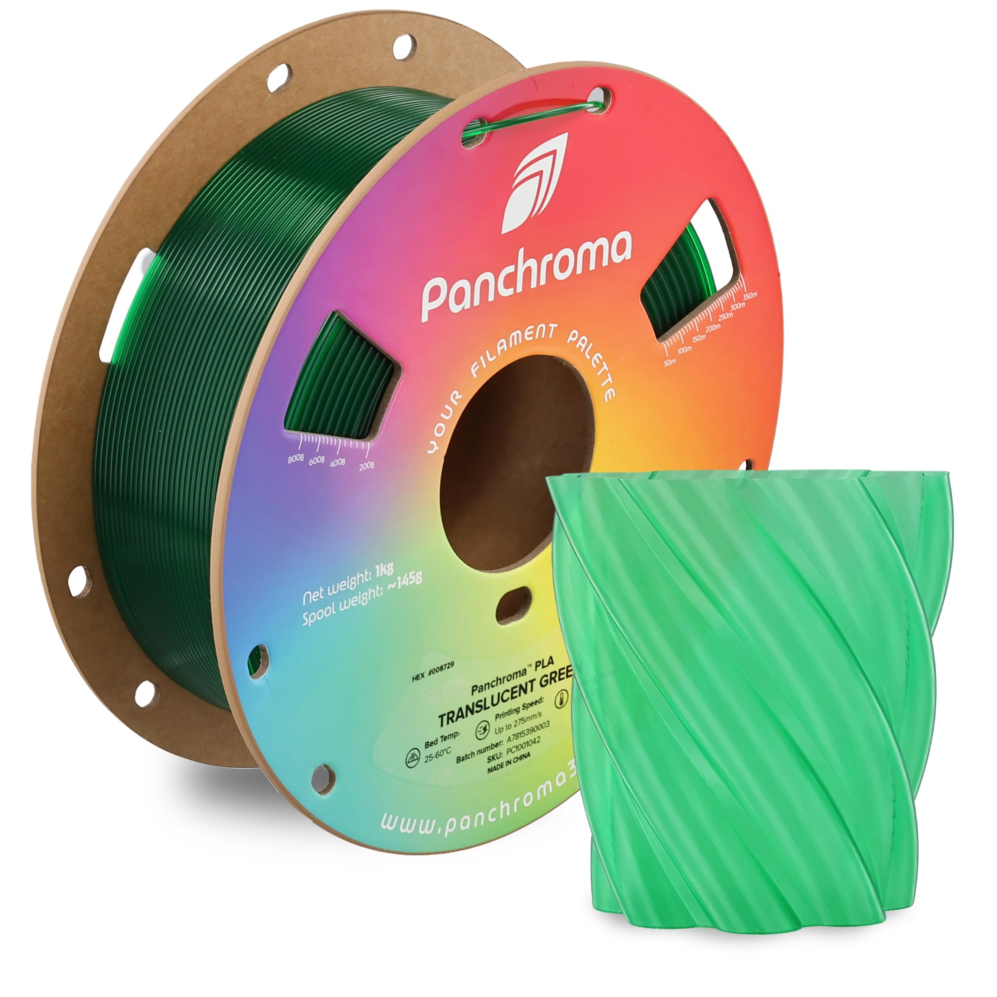 Polymaker Panchroma Translucent PLA Filament 1.75mm, 1kg, Green | Neatly Wound, Semi Transparent PLA, Easy Print &amp; Smooth Feeding, Compatible with Bambu Lab &amp; Most 3D Printers