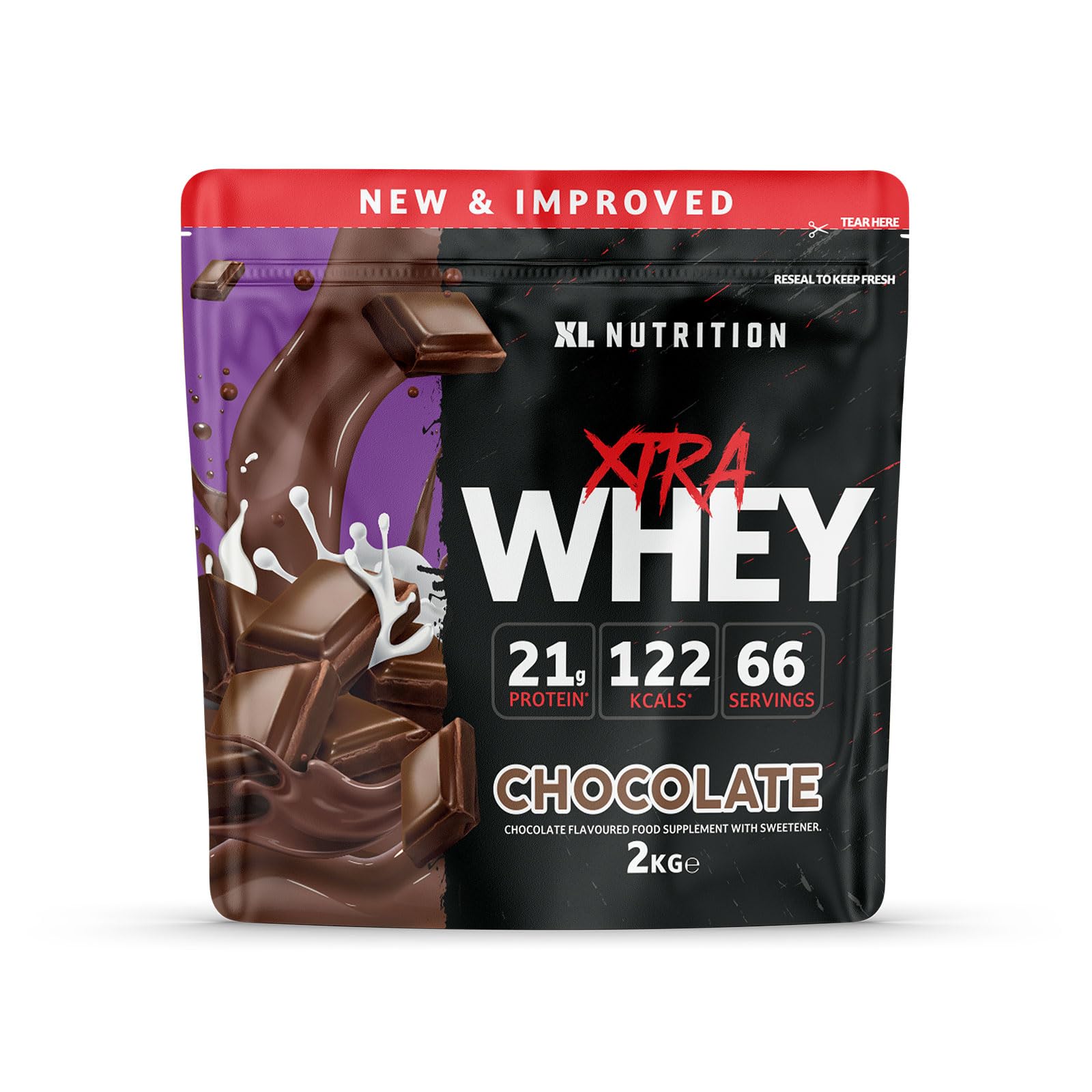 XL Nutrition Whey Protein Powder | High Protein, Low Carbohydrates | 67 Servings, 2kg | Suitable for Vegetarians | Ideal for Muscle Building, Recovery Support (Milk Chocolate)