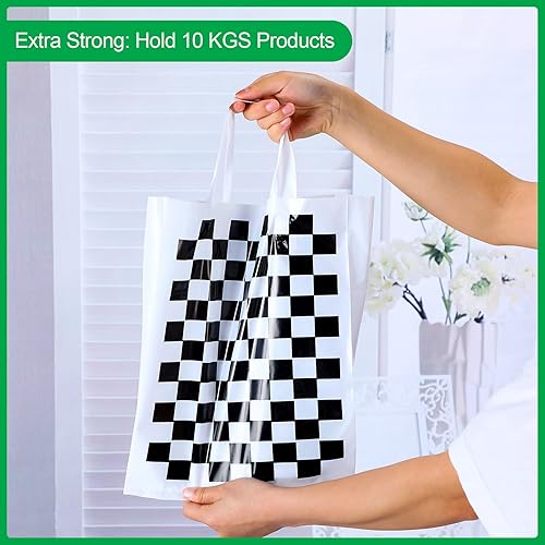 Miniatura 10 de Tudomro Paquete de 150 bolsas de boutique con asas, bolsas de plástico para mercancía, pequeñas bolsas reutilizables de Navidad, bolsas de regalo de