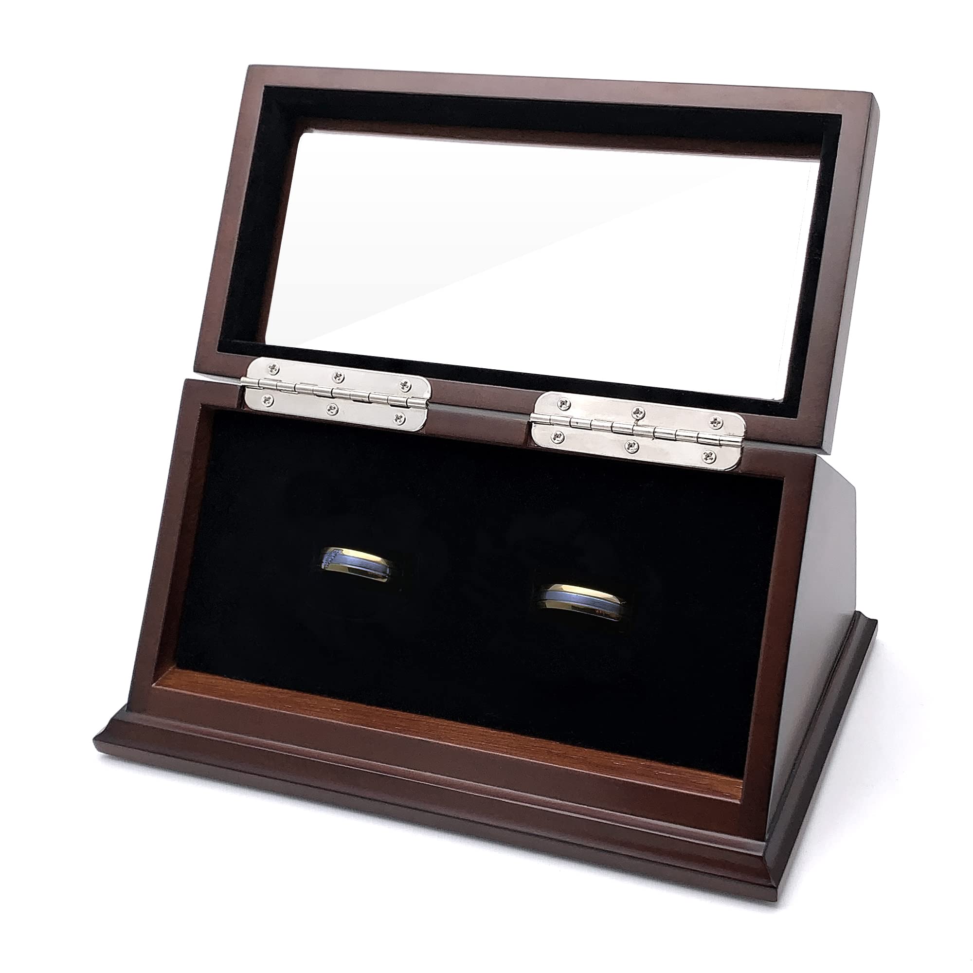 Chez Monett Ring Box with Glass Lid for Proposal. Engagement, Wedding Ceremony (Espresso - Double)