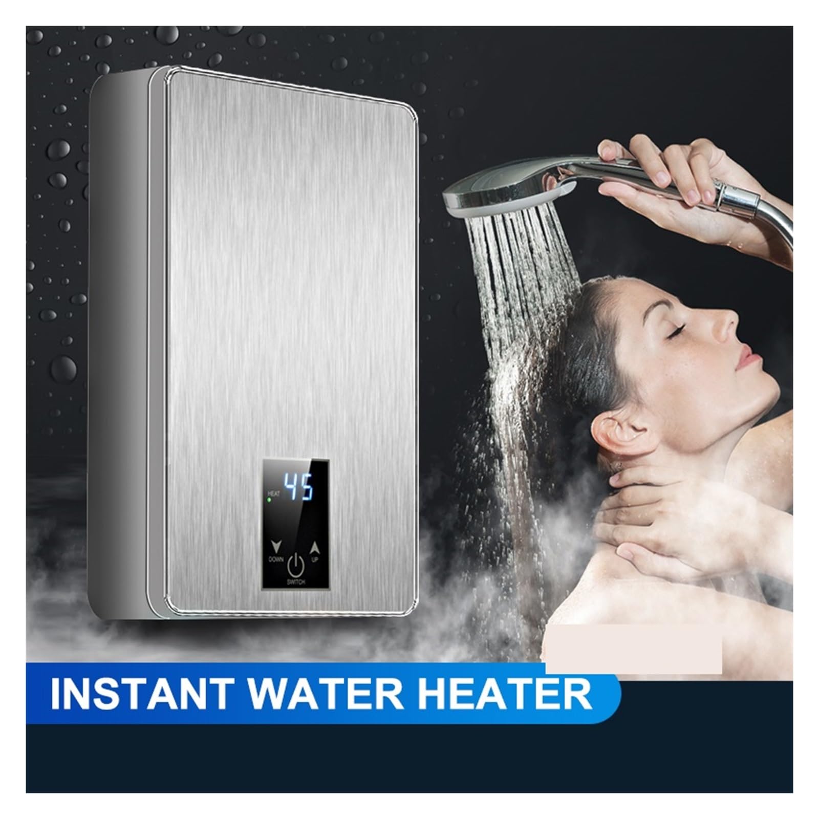 Scaldabagno Elettrico, Scaldabagno Elettrico Istantaneo Doccia Rubinetto del Bagno Riscaldatore di Acqua Calda 6000W Display Digitale for Hotel Cottage di Campagna