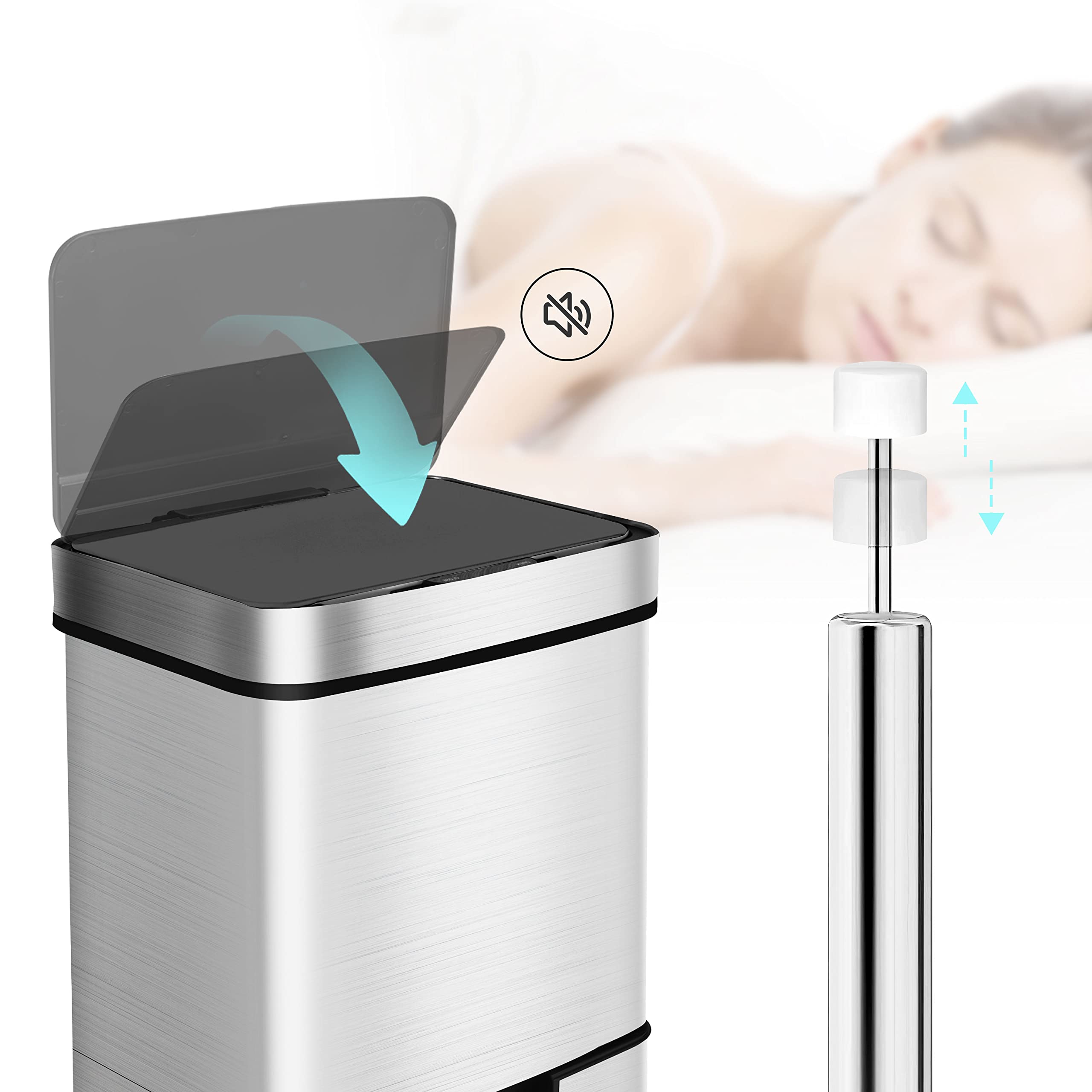 Ribelli Edelstahl - Mülltrennsysteme mit 3+1 Fächer - Mülleimer mit Sensor - 72 Liter (2x12 + 1x48 L) - Design Treteimer aus Edelstahl - Silber