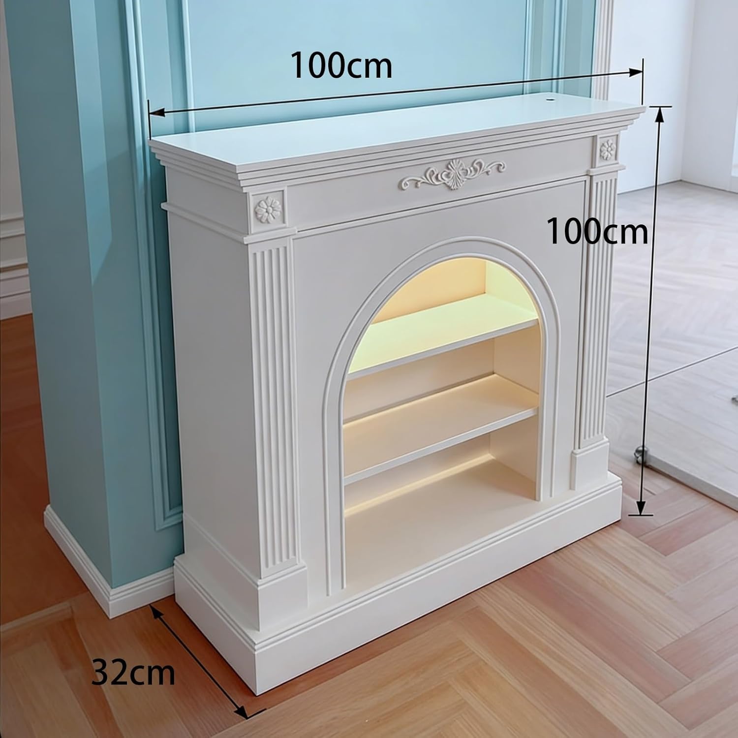 Fireplace Mantel Surround White Arched Solid Wood Fireplace Mantel Decorative Surround(Small)