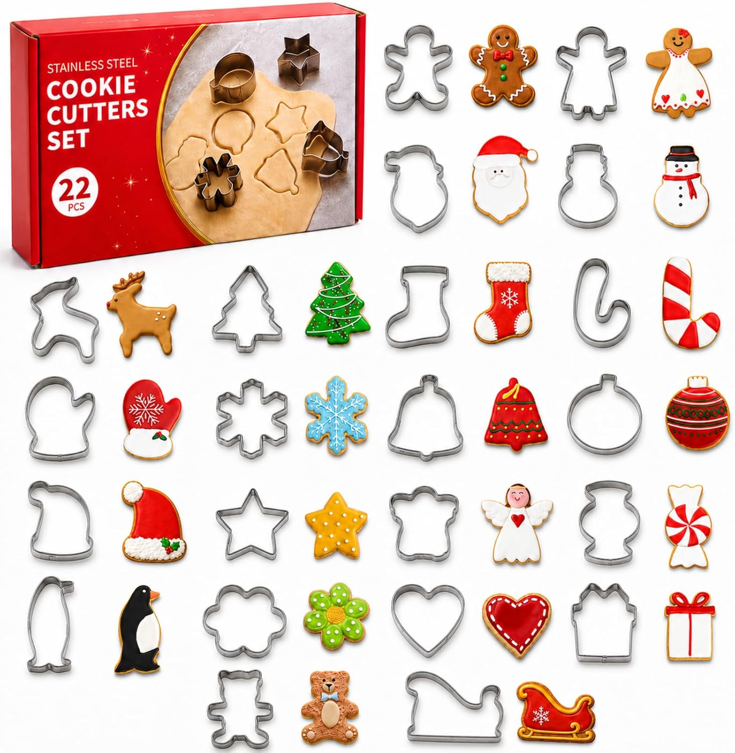 Mini Christmas Cookie Cutters,22PCS Stainless Steel Xmas Cutters