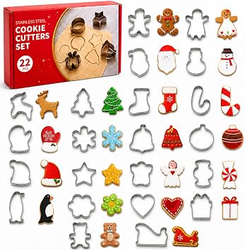 Mini Christmas Cookie Cutters,22PCS Stainless Steel Xmas Cutters
