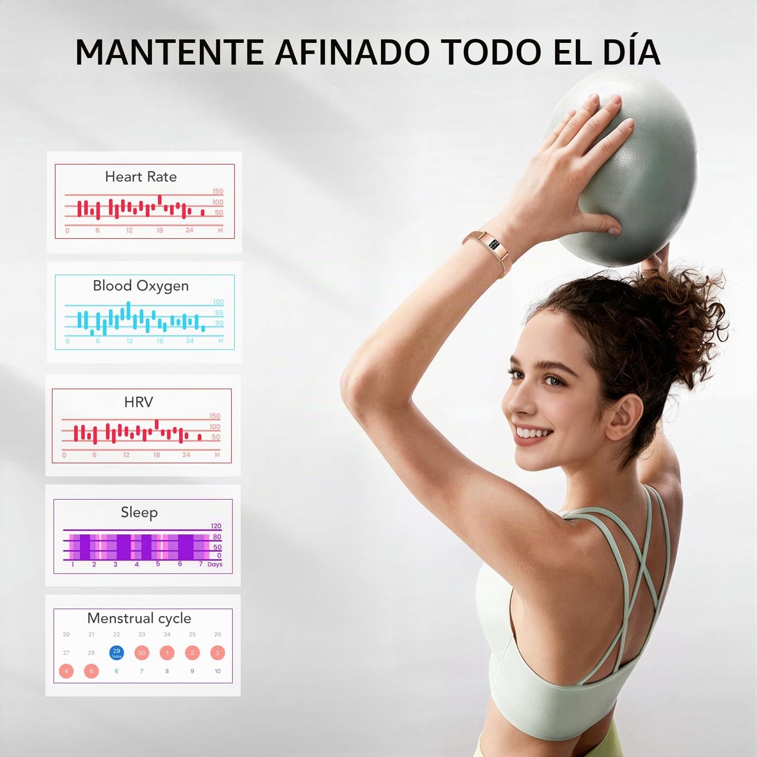 Pulsera Actividad Mujer Fitness Smartwatch: Reloj Inteligente Deportivo Delgado Monitor 24/7 y Sueño Ritmo Cardiaco SpO2 HRV Salud Función 5ATM Impermeable 2 Correas Aviso de llamada para Android iOS