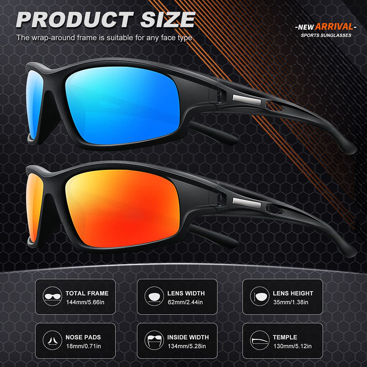 Sportowe okulary przeciwsłoneczne dla mężczyzn, 100% ochrona przed promieniowaniem UV, nietłukące się okulary przeciwsłoneczne do wędkowania, jazdy samochodem