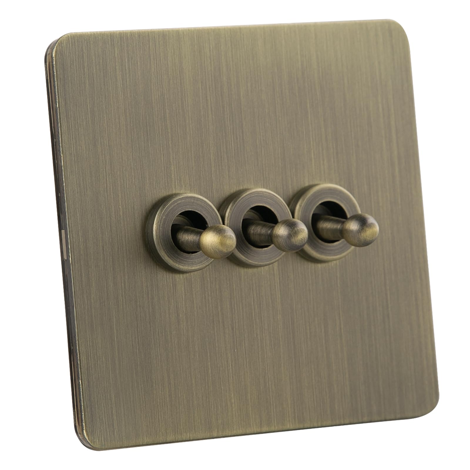 Square Edge Straight Knurled Switches and Sockets For Home Office Bedroom Kitchen Antique Brass（3 Gang 2 Way Toggle）