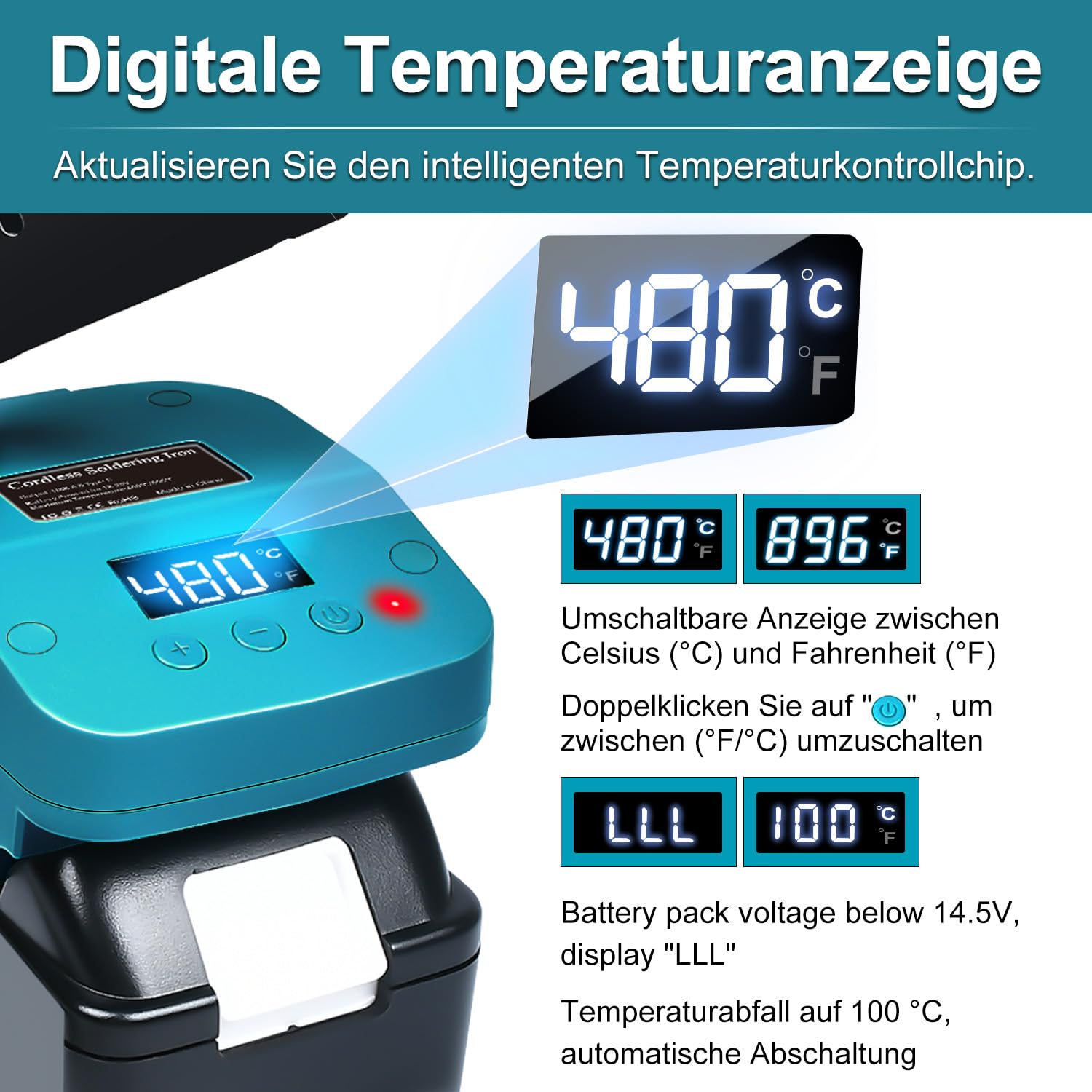 Kabelloser Lötkolben für Makita 18V Akku, Schnelles Aufheizen Lötstation mit LED Digitale Display, Mobilität Soldering Iron mit USB&Type-C für Heimwerker, Gerätereparatur, Drahtschweißen(Ohne Akku)