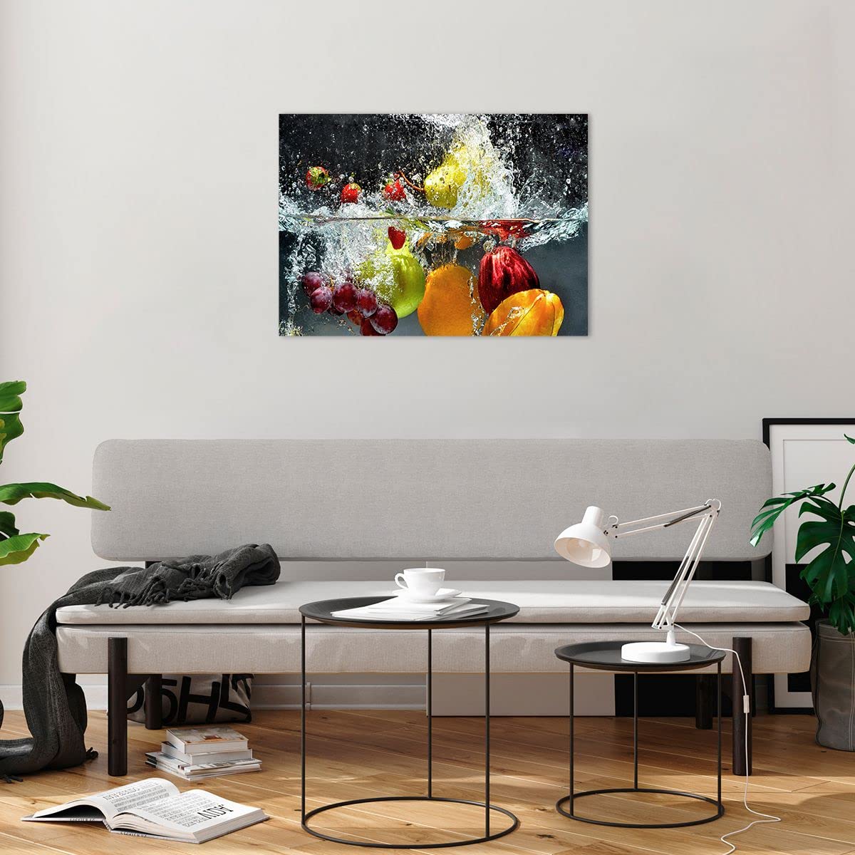Moderne Impression sur Verre Fruits eau éclaboussures nourriture Image Tableau en Verre Decoration Murale 70x50cm Deco Cadre Salon Chambre Horizontal Petit Tableaux Decoratifs Muraux Art GAA70x50-2972