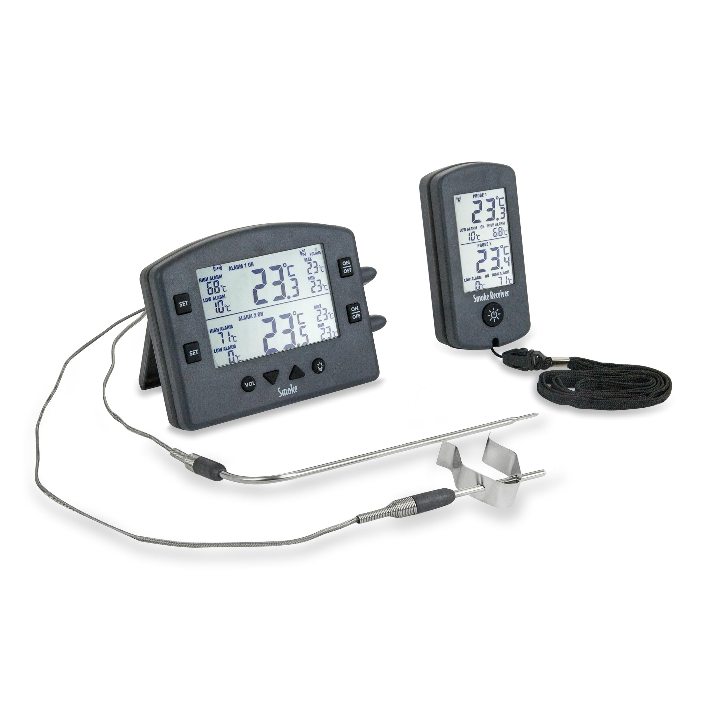 Smoke Thermomètre de cuisson sans fil, 2 canaux avec alarme, idéal pour barbecues