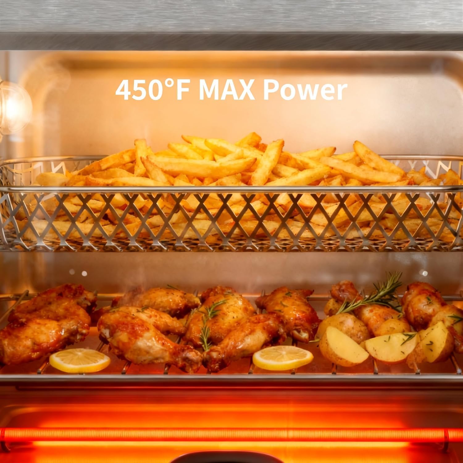 Electactic 25QT Air Fryer Toaster Oven Combo,12-in-1 Large Convection Airfryer Oven with 60-Minute Timer,70–450℉ Temperature Control,Roast & Broil, Fits 8-10″ Pizza(Silver)