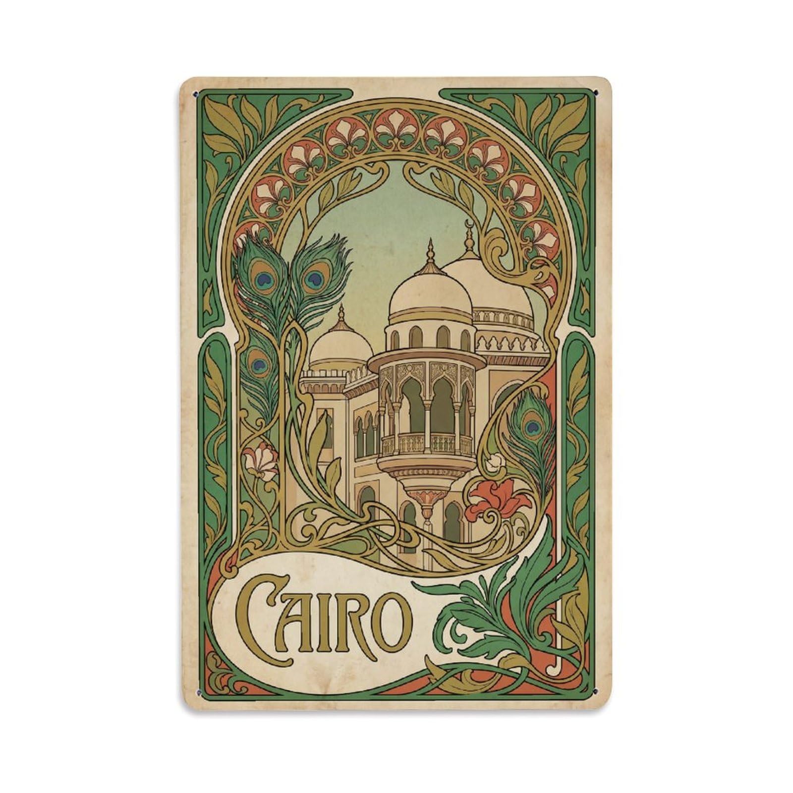 Gead 8X12inch Style Vintage Travel Cairo Palace Metal Tin Sign