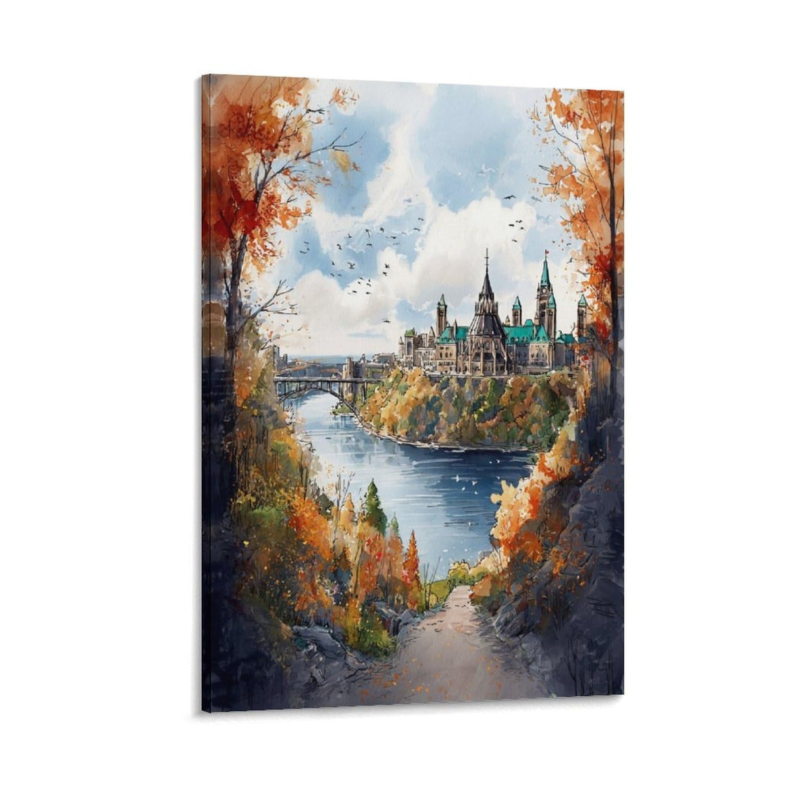 LCYNNH Ottawa Watercolor 24x36inch(60x90cm) Vintage Travel Poster Watercolor Canvas Art