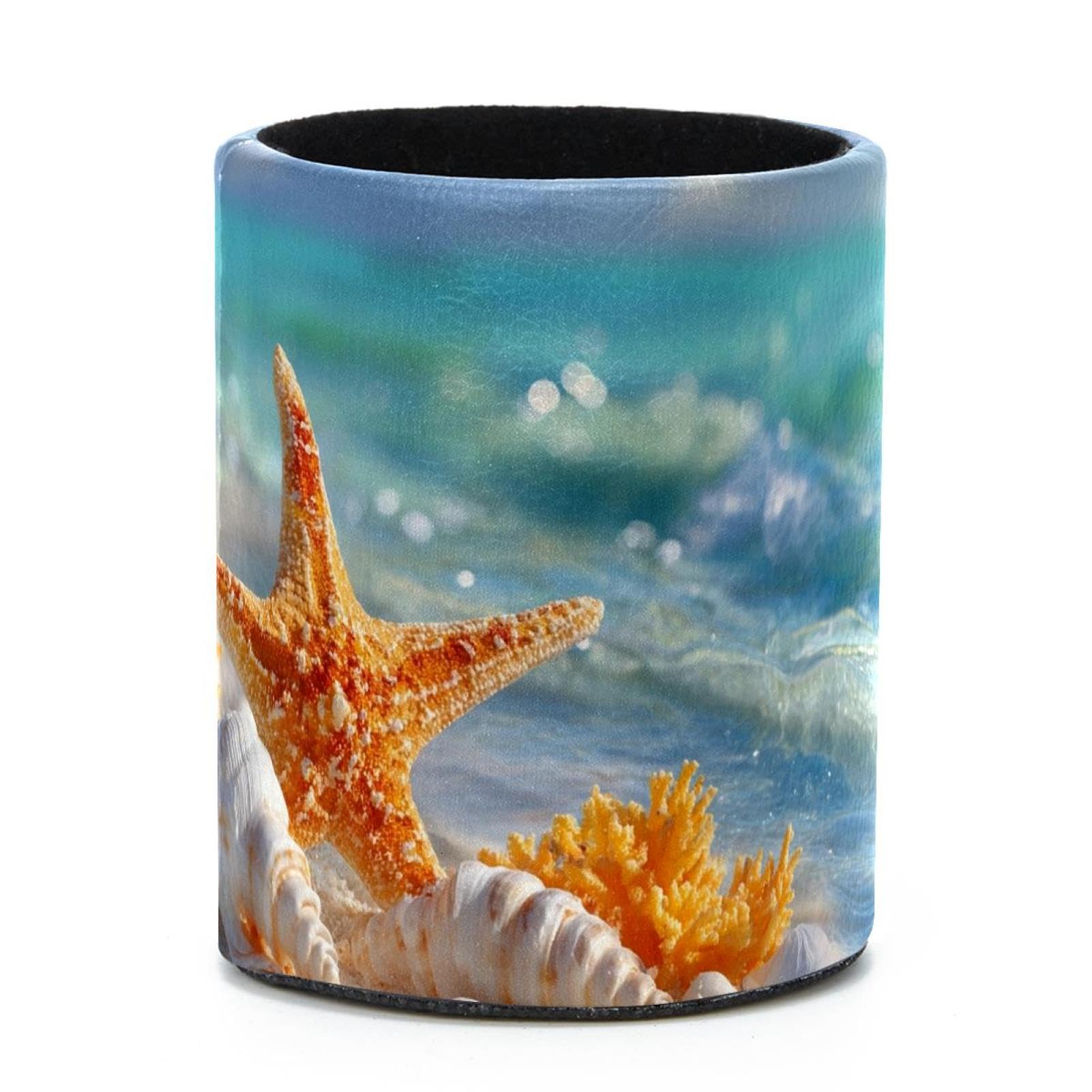 VAPOKF Round Pencil Holders for Desk, Beach Starfish Pen Holders Pen Pot Makeup Brushes Storage Desktop Stationery Supplies Organiser for Home Office