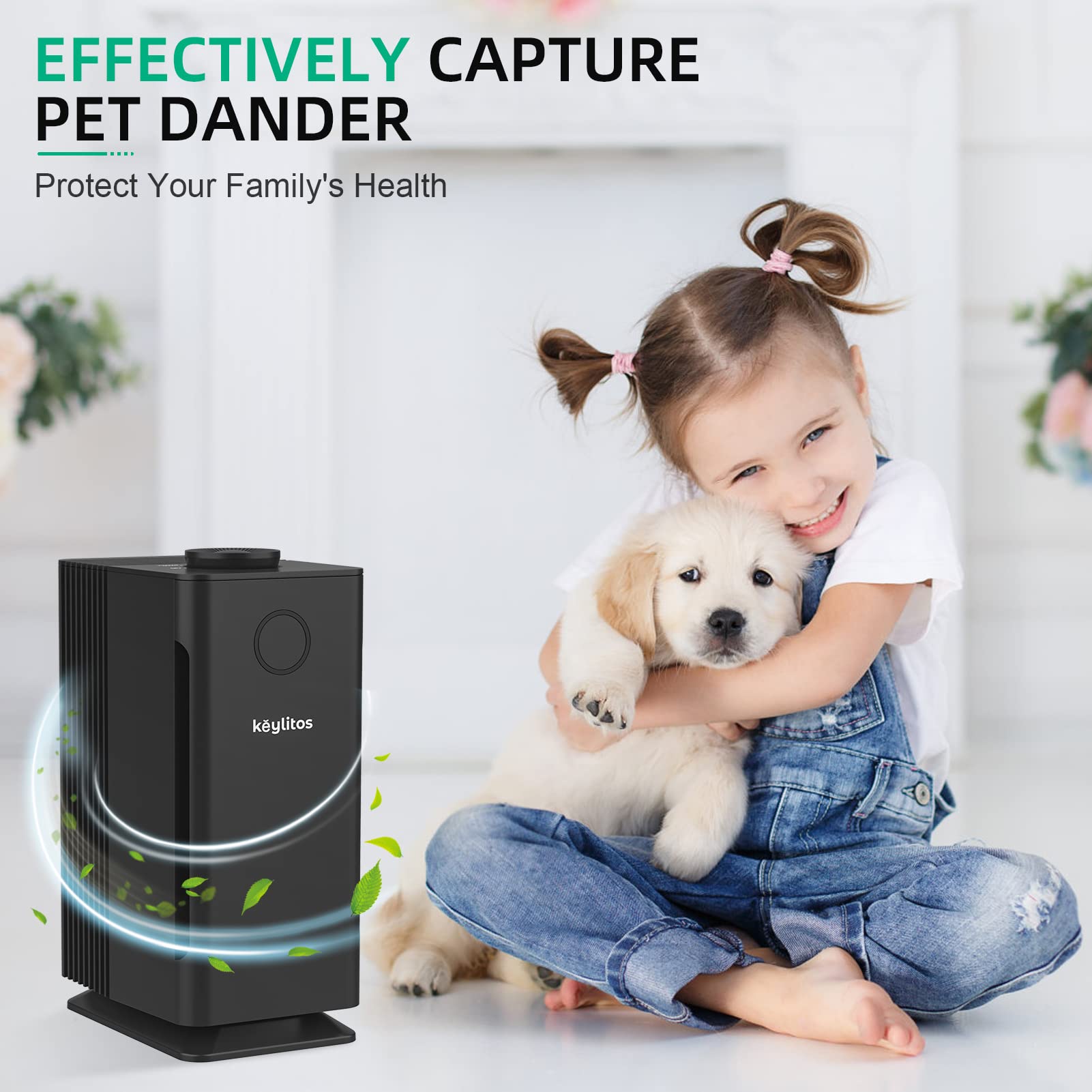 Keylitos HEPA Filter Air Purifier for Home Office Large Room, H13 HEPA CADR Quiet Air Filter Cleaner for Odor Eliminator, Eliminates Germs, Filters Allergies, Pollen, Smoke, Dust Pet Dander, Mold Odors (Black)