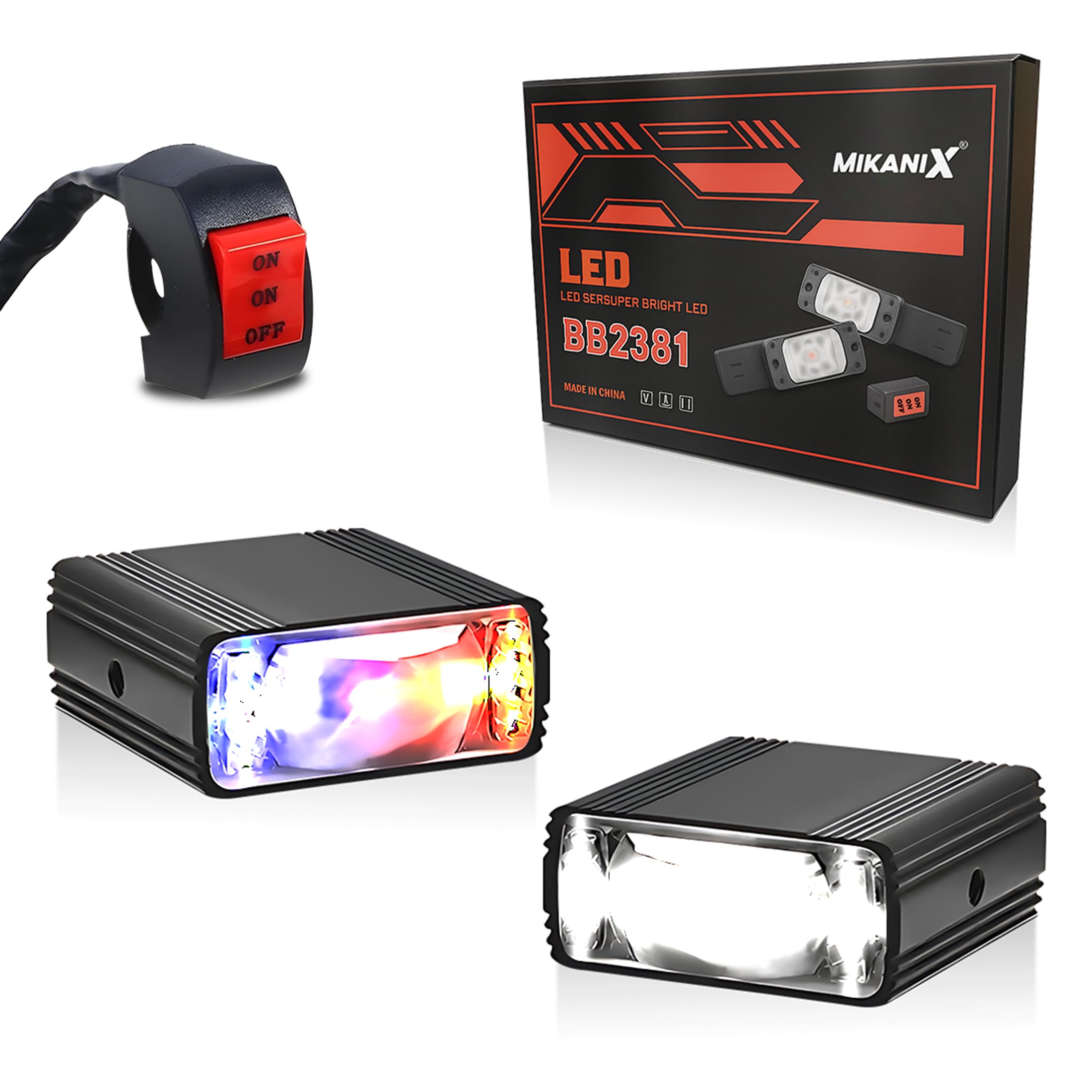 OBEROI'S TRADERS Super Bright LED Fog Light with On/Off Switch, High/Low Beam, 5 Modes & PCR Flashing – Universal for Bike, Scooty & Car (Pack of 3)