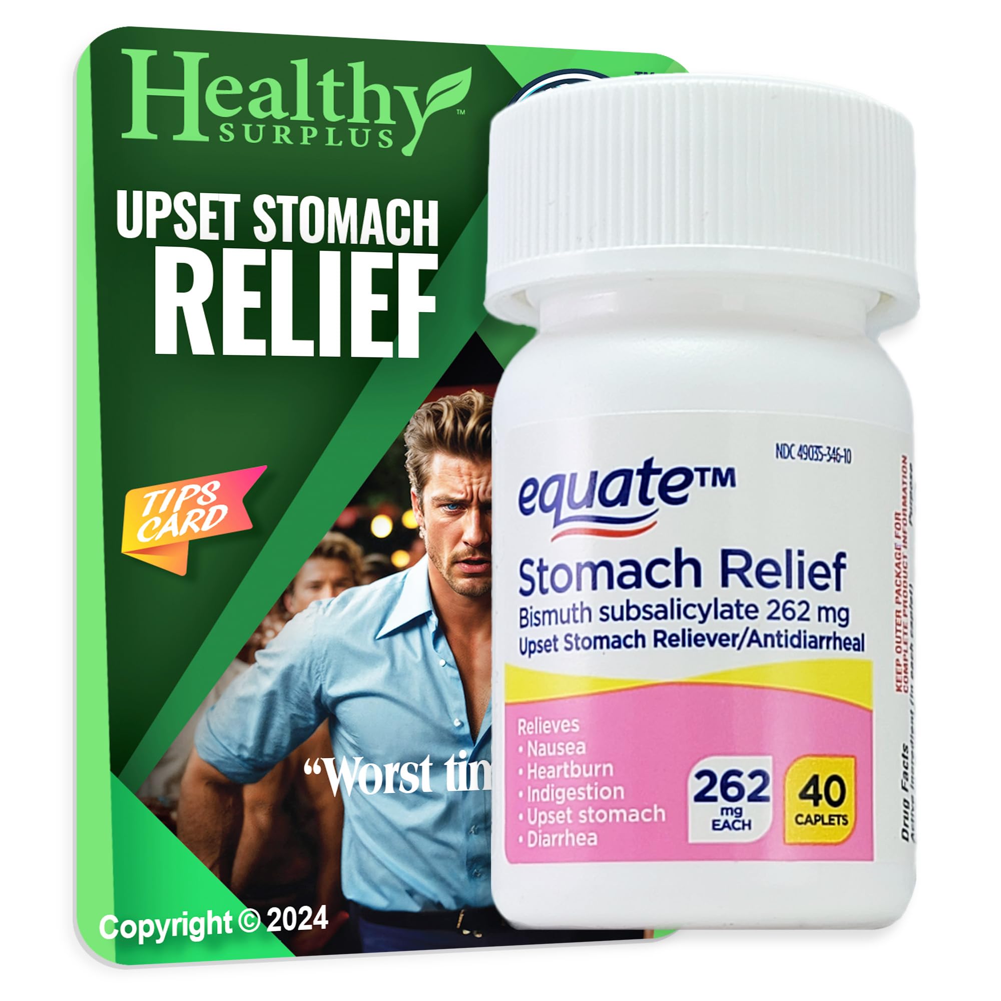 Healthy Surplus Stomach Relief - Bismuth Subsalicylate 262 mg 40 Caplets