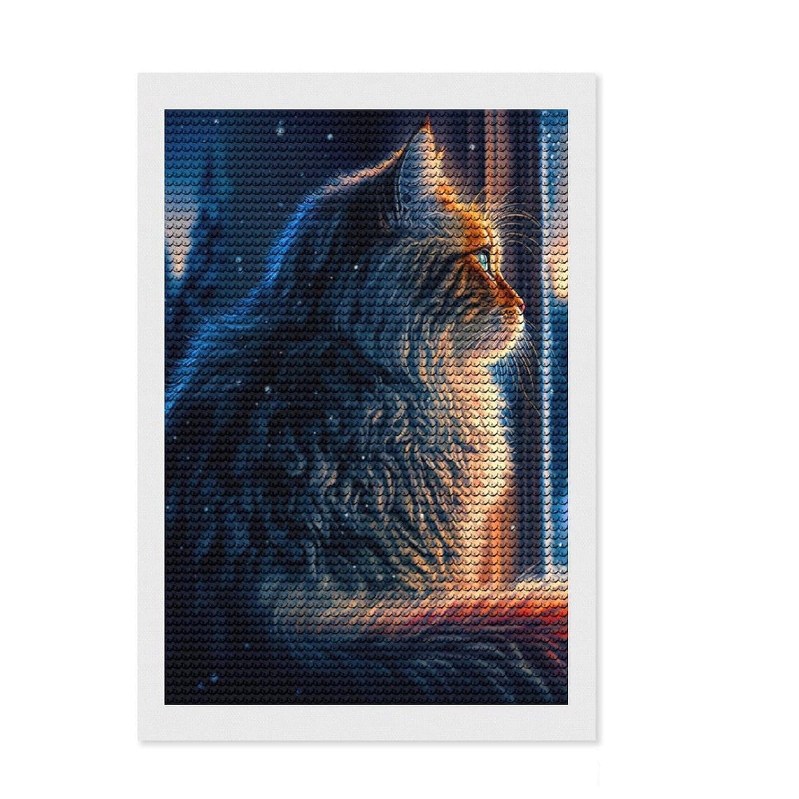 Junmoney Cat Round Drill Diamond Painting 8"x12", for Teens, Farmhouse Decor, Pleasing Wall Art Project, Festive Craft Gift
