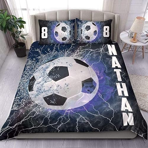 Juego de ropa de cama personalizado con tu nombre, juego de ropa de cama matrimonial de fútbol de 34 piezas, ropa de cama de fútbol tamaño King,