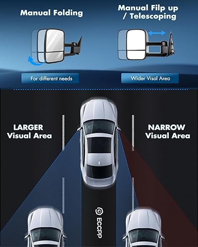 Miniatura 6 de ECCPP Par de espejos laterales de remolque para Ford 1997 1998 1999 para Ford para F150 para F250 estándar extendida cabina (no para modelos de