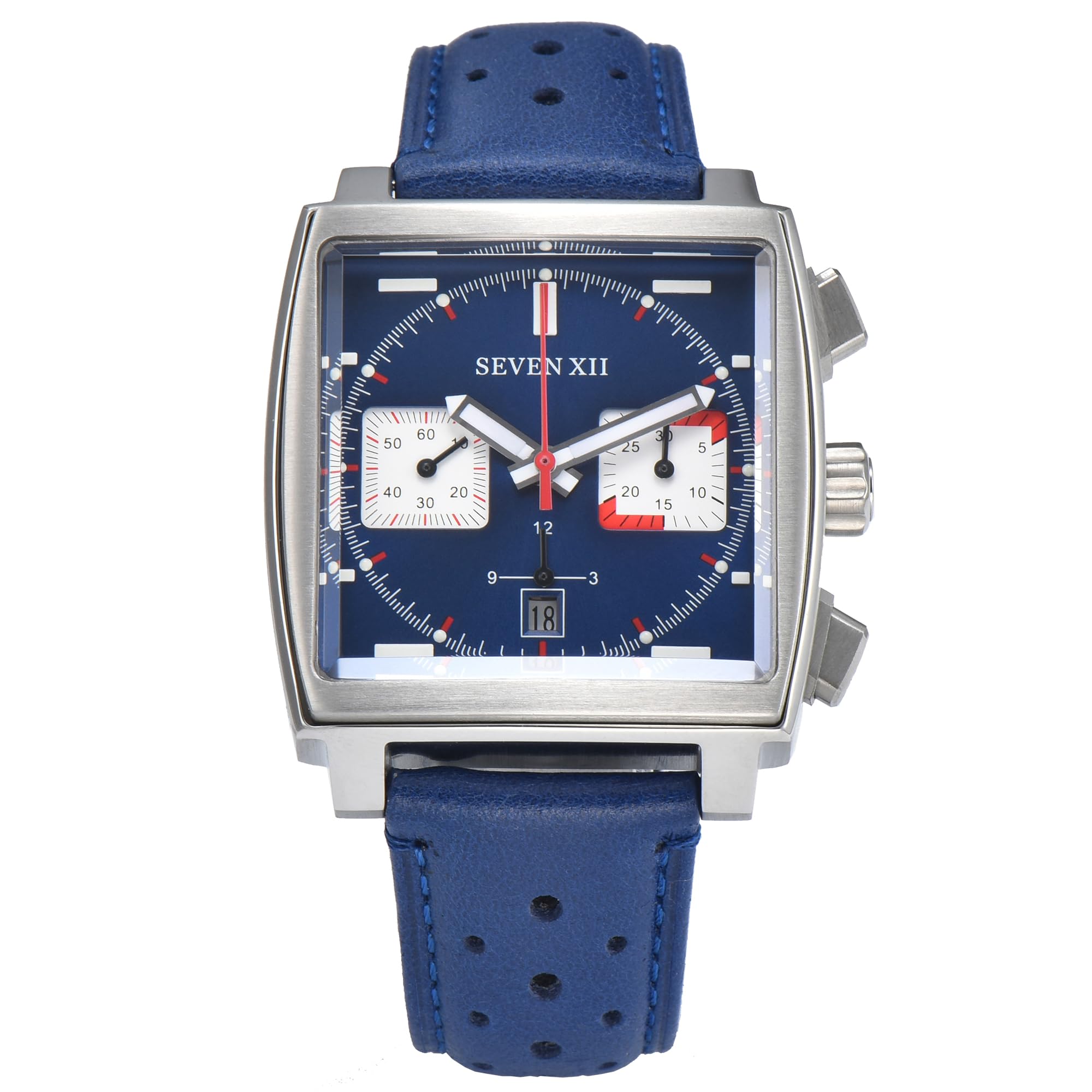 Quadratische Automatik-Chronograph-Uhr für Herren, selbstaufziehend, Saphirglas, Business, klassisch, leuchtend, Sport-Armbanduhr mit Lederband, S003