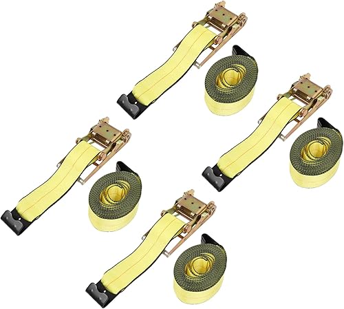 Correas de amarre de trinquete con ganchos planos, correas de transporte de 2 pulgadas x 15 pies con resistencia a la rotura de 11,000 libras