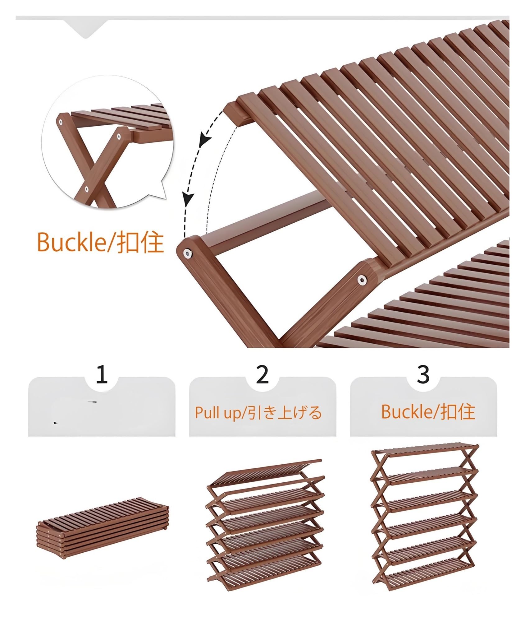 Schuhregal aus natürlichem Bambus, faltbar und platzsparend (5 Etagen, 70 cm), keine Montage erforderlich, perfekt für Eingangsbereich und Camping, stilvolles braunes Design