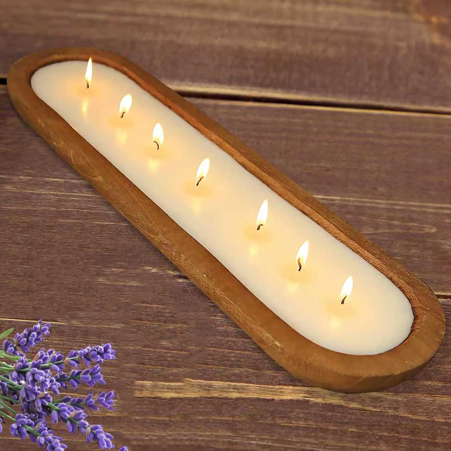 Aromatherapy Candle, SEVEYEE Lavender Candle 7wicks 20inch, Large Wooden Bowl Candles for Women,Girl Birthday Gift, 32oz