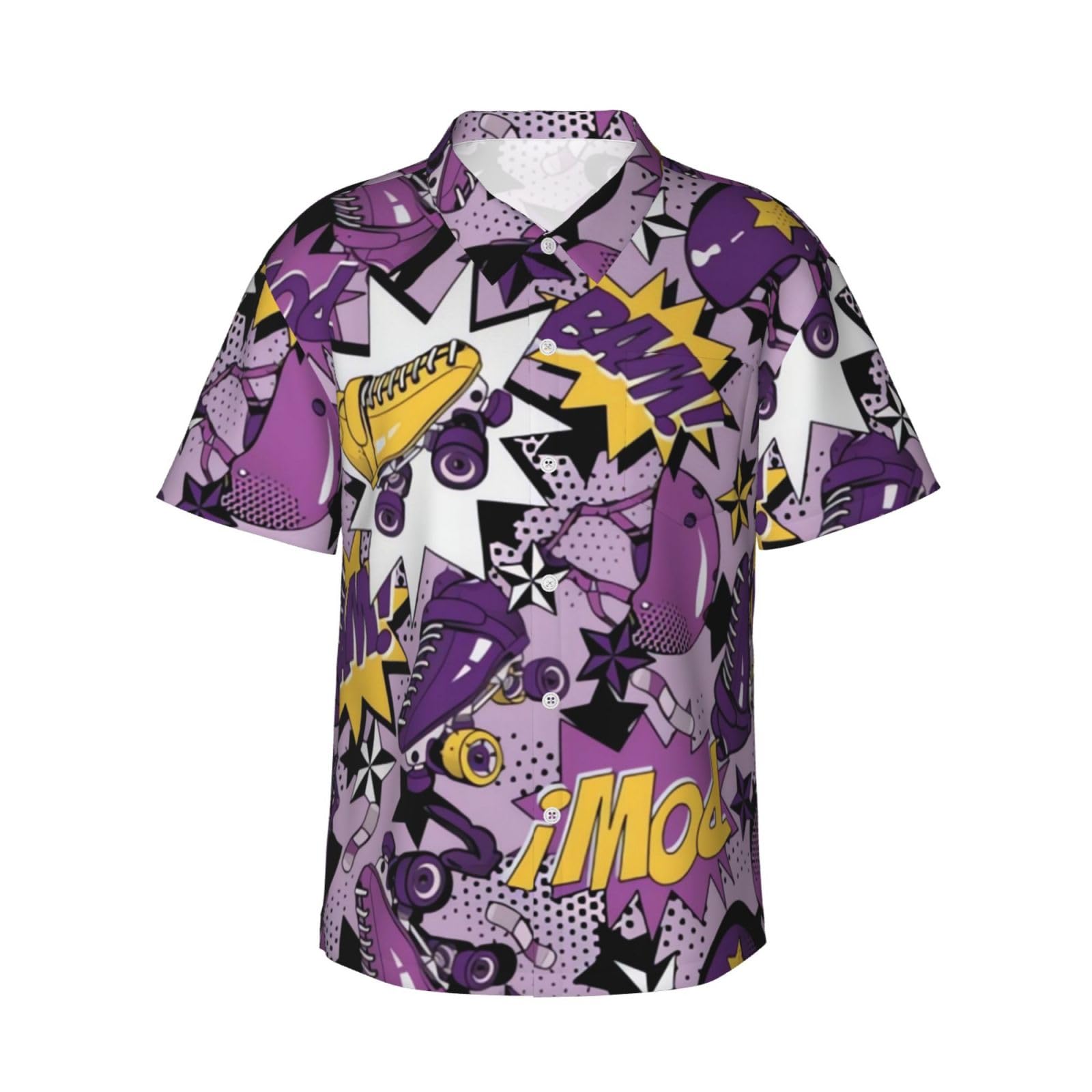 Sanfutian Roller Skate Men's 3D Print Casual Button Down Shirts, Novelty Hawaiian Short Sleeves L