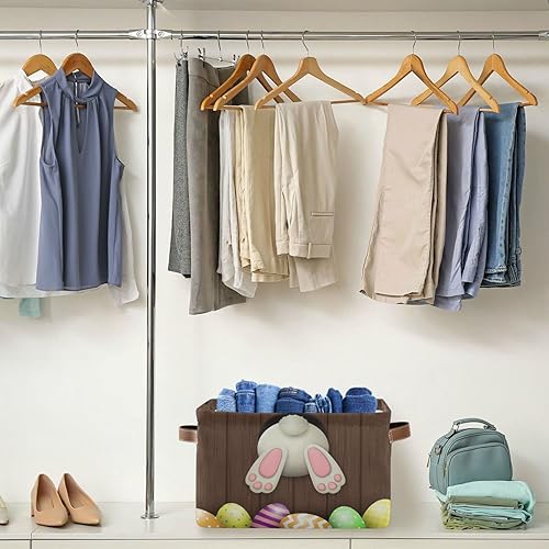 Miniatura 5 de senya Cesta de Pascua con asas, cola de conejo blanco con huevos inferiores, plegable, de tela, plegable, bolsa organizadora para almacenamiento de