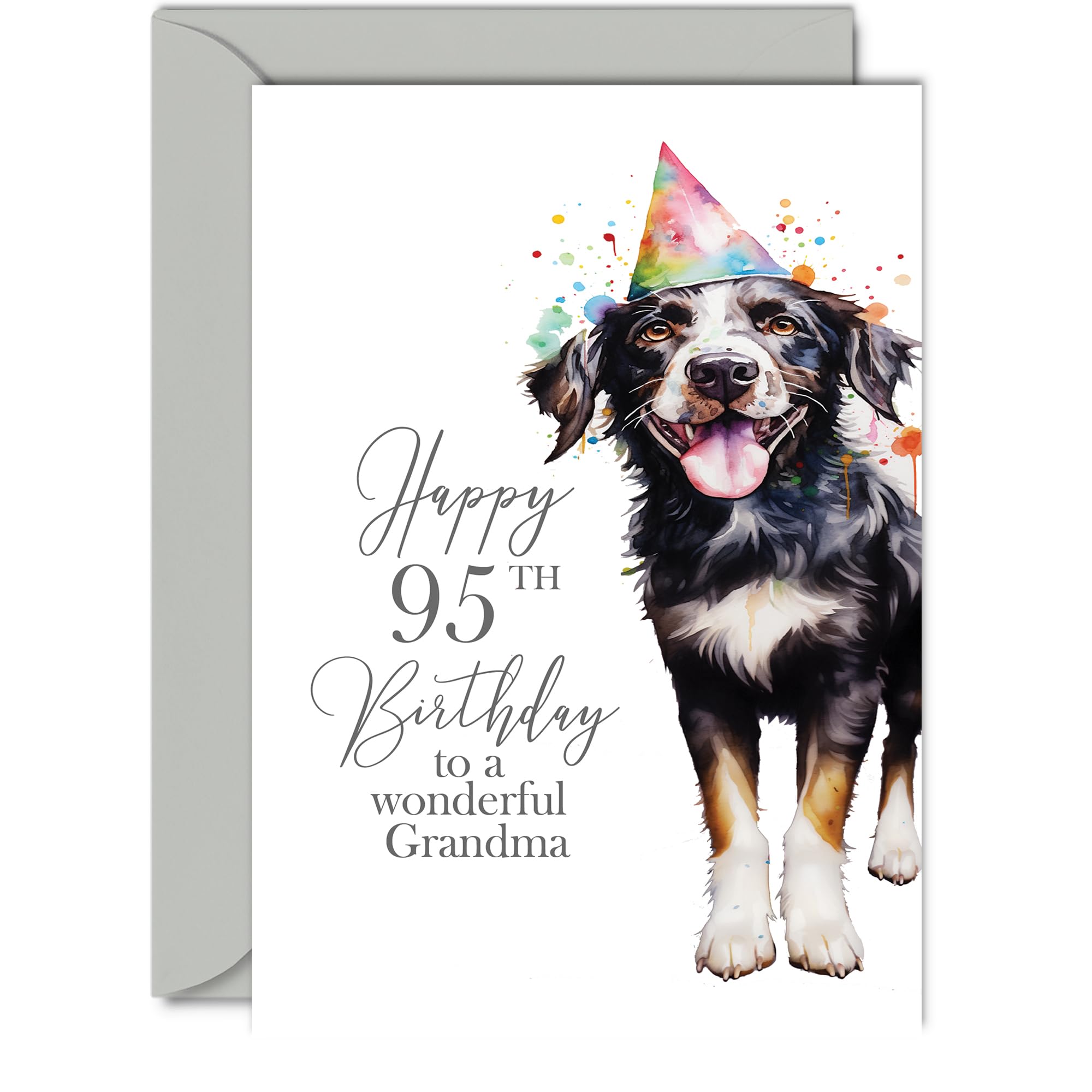 95th Birthday Cards for Grandma - Party Dog - Happy Birthday Card for 95 Year Old Grandma from Grandson Granddaughter, 5x7 Inch Bday Women Woman Her Greeting Cards Gift for Grandma Birthday Gifts