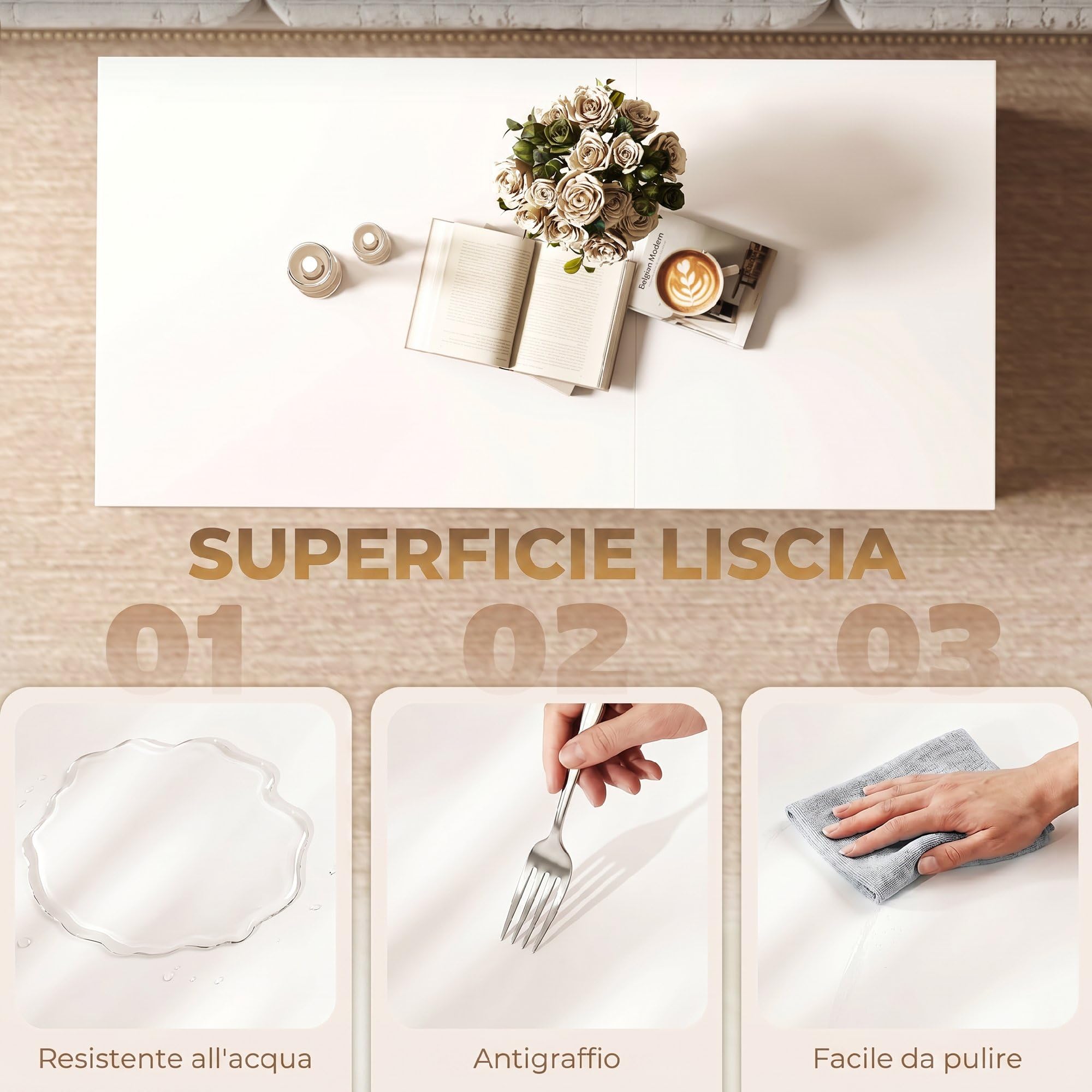 HOMCOM Tavolino da Caffè Sollevabile Salotto 100x50x43.6-58 cm Bianco | Doppio Piano, Vano Nascosto, Gambe in Metallo, Soggiorno Casa Ufficio