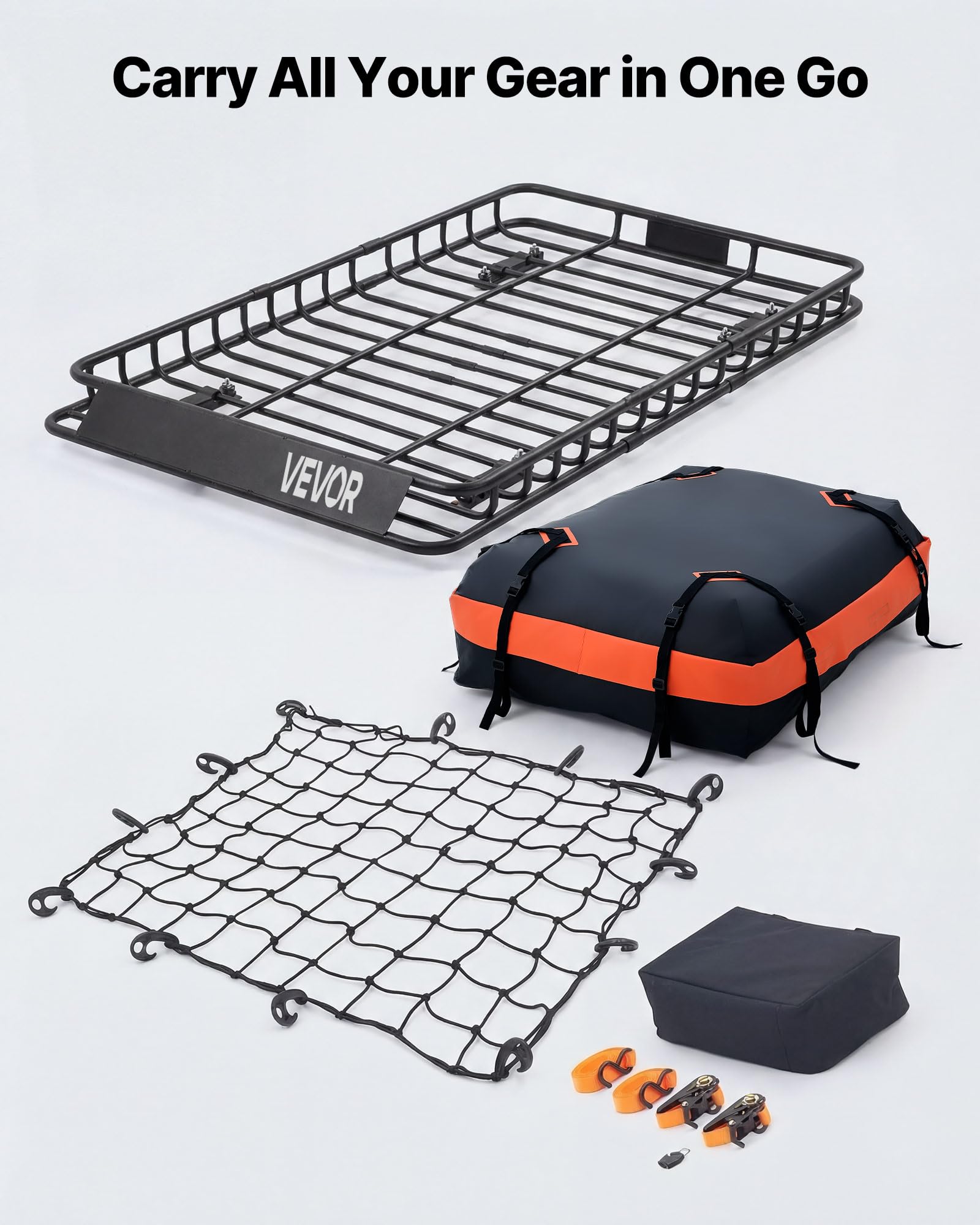 VEVOR Dachkorb Auto 1371 x 864 x 102 mm Dachträgerkorb (Q195-Legierungsstahl) mit Wasserdichter Tasche (Oxford) und Ratschengurten 90,72 kg Tragkraft Dachgepäckträger für SUV LKW Pkw Autodachkorb