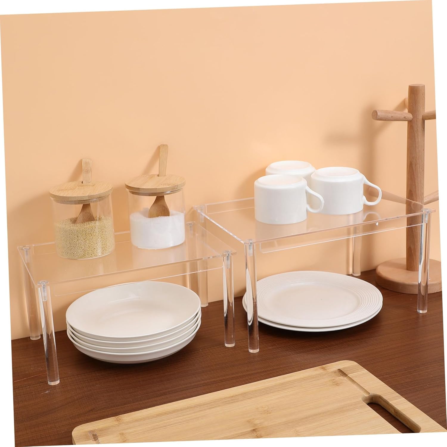 スパイスラック4個：キッチンキャビネットオーガナイザー - 透明アクリルスパイスラック - パントリーとカウンタートップ用の調味料収