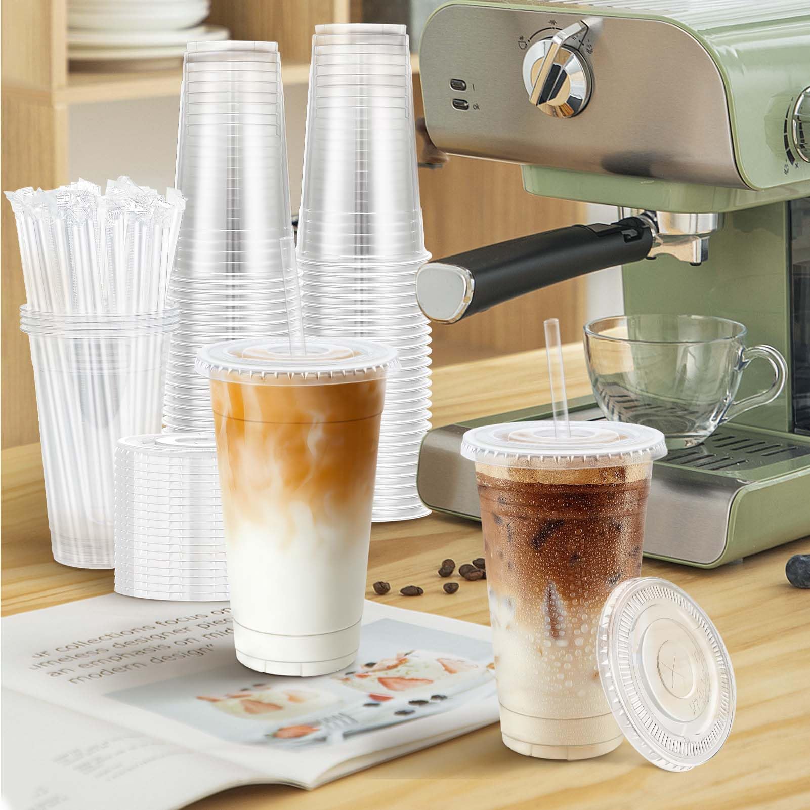 Clawsoff 100 Pack 20 oz Disposable Clear Plastic Cups with Lids and Straws — Amazon image 8