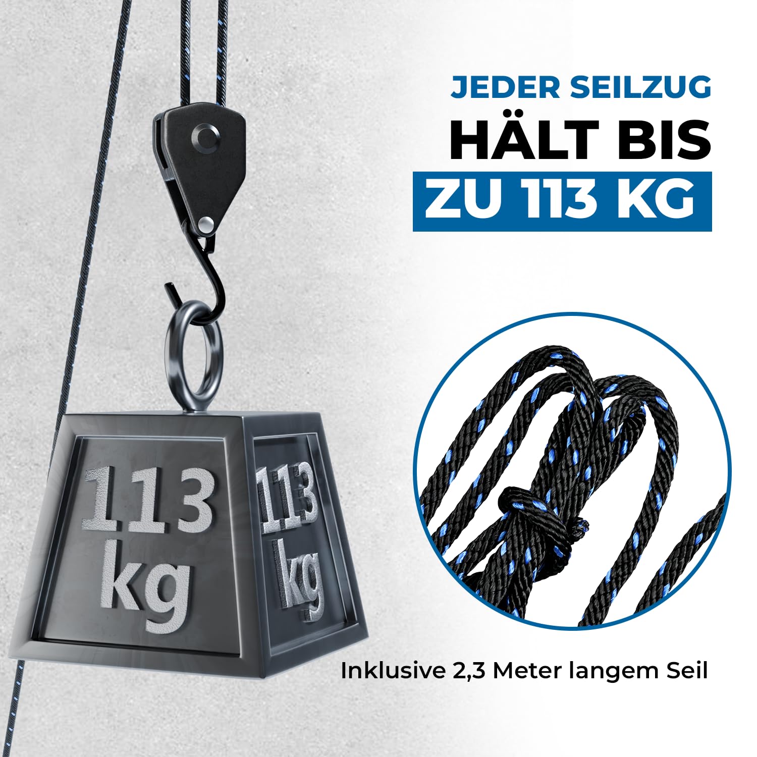 Lot de 2 poulies de 3/8" - Tendeur de câble robuste - Avec 2 cordes de 2,3 m - Charge maximale : 113 kg - Parfait pour l'extérieur, le camping, les bâches, les auvents et l'atelier