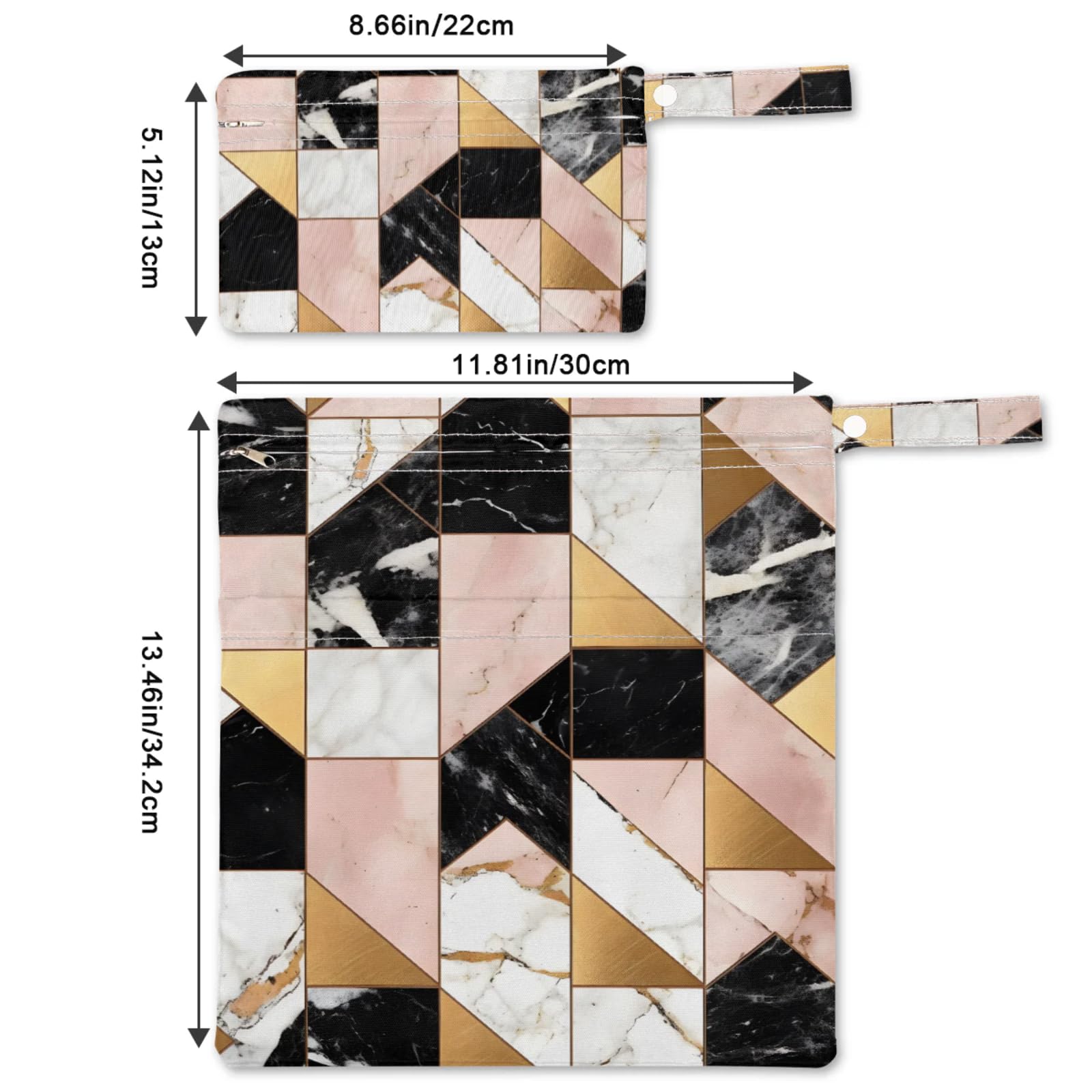 2 Set Geometric Pattern Wet Dry Bags for Baby Cloth Diapers Reusable Storage Bag for Travel,Beach,Pool,Daycare,Stroller,Gym,Laundry,Dirty Clothes,Swimsuits & Wet Clothes, Marble Texture Wet Bag