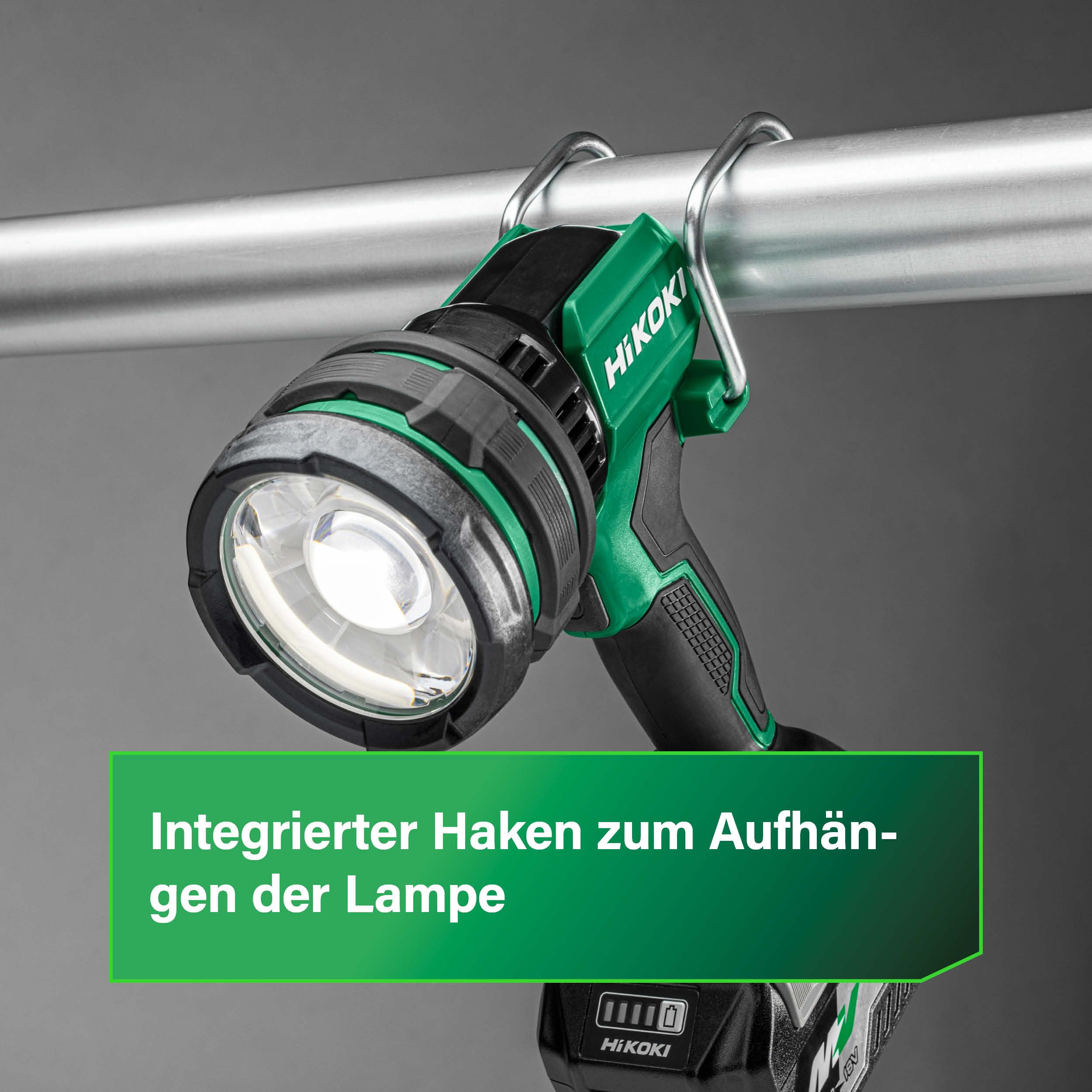HiKOKI Akku LED Strahler UB18DH, 18V Baustrahler mit 1050 lm & Spot-Modus | Arbeitsleuchte mit 670m Reichweite, bis zu 24h Leuchtdauer, 2 Modi, ohne Akku, Ladegerät und Koffer