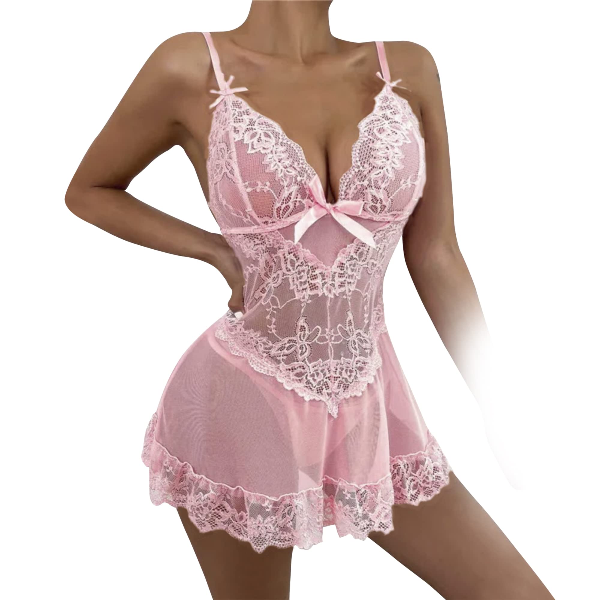 Photo 1 of Love Salve Lingerie Lace Nightgown Dress – Babydoll Sleeveless See Through Sleepwear Pink X-Large