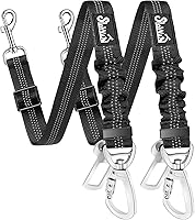 SlowTon 2-Pack Dog Seat Belts - Adjustable Bungee Car Tethers with Reflective Nylon, Universal Carabiner Fit for Safe Pet Travel