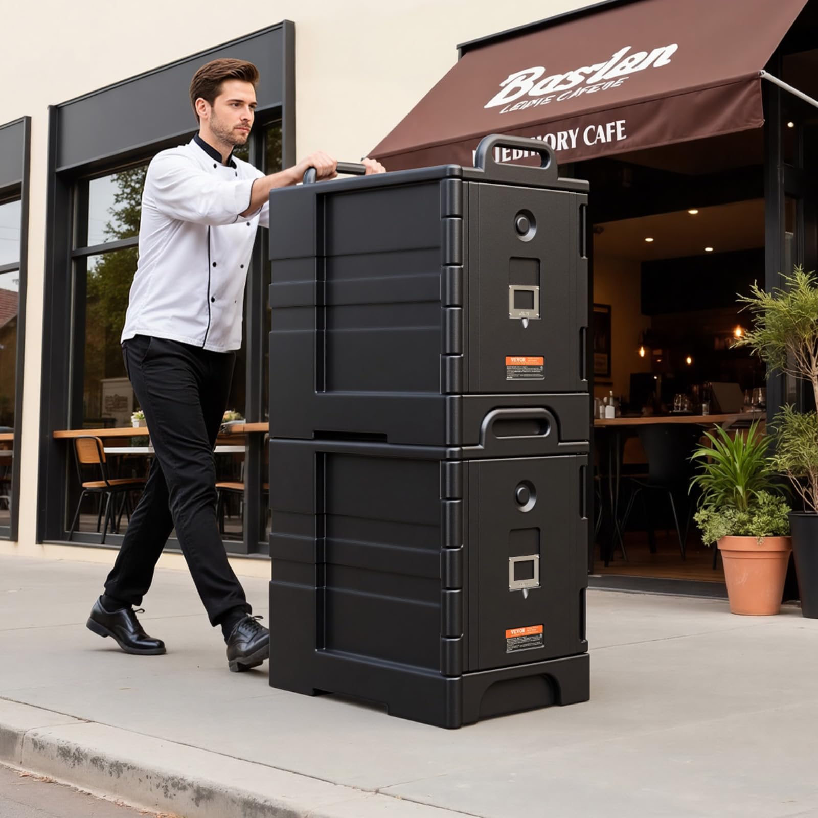 VEVOR Caja Térmica para Alimentos con Aislamiento de 75 L para Catering, con Hebillas Dobles, Calentador de Alimentos de Carga Frontal con Asas, para Restaurantes y Cantinas, 650 x 450 x 690 mm