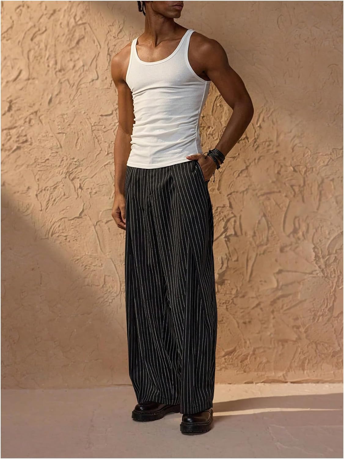 Men's Striped Dress Pants Straight Leg Zipper Fly Suit Pants Baggy Trousers with Pockets - Image 5