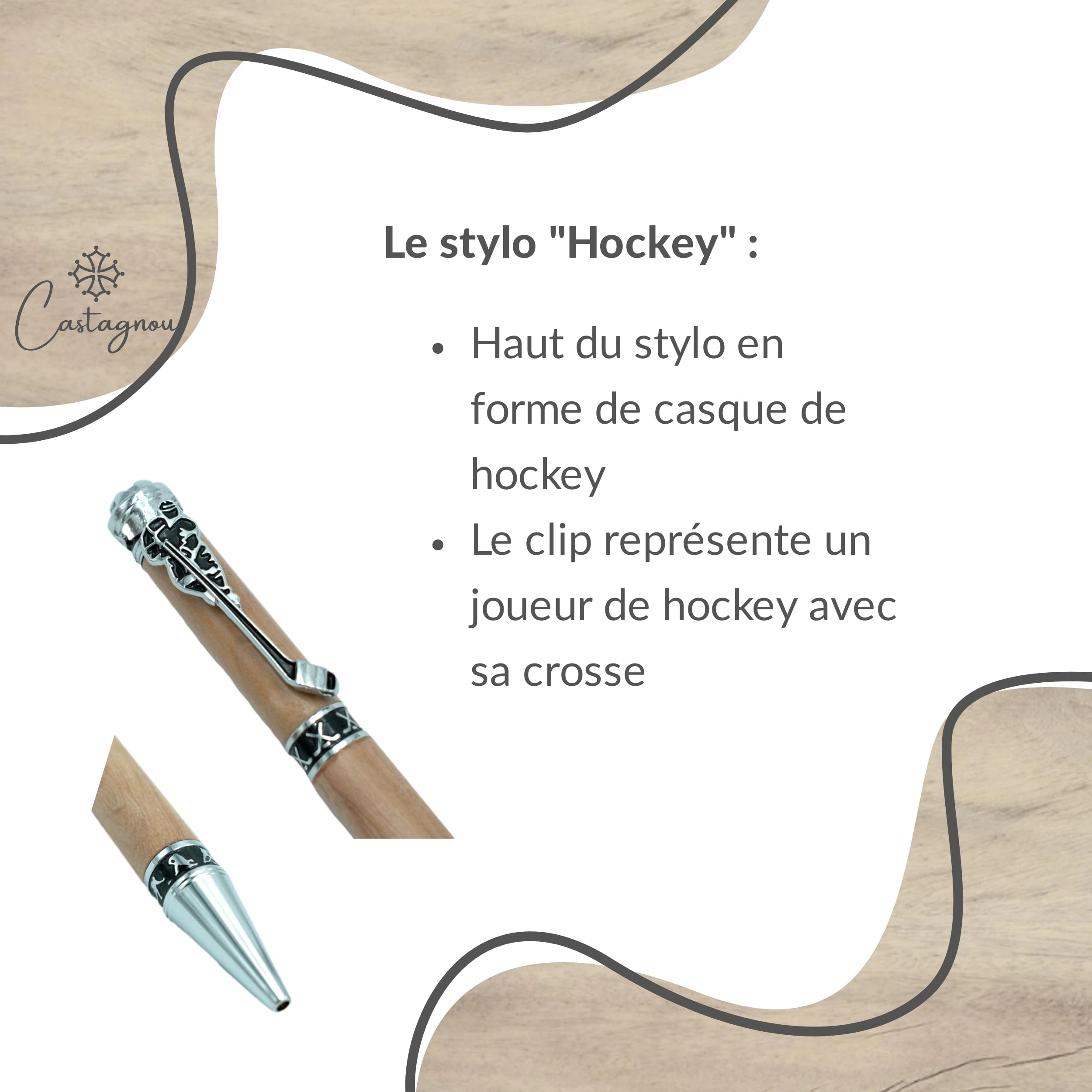 Penna personalizzata | HOCKEY | in legno con nome, nome, testo - incisione laser personalizzabile - idea originale e unica - artigianale fatto a mano - confezione regalo uomo donna